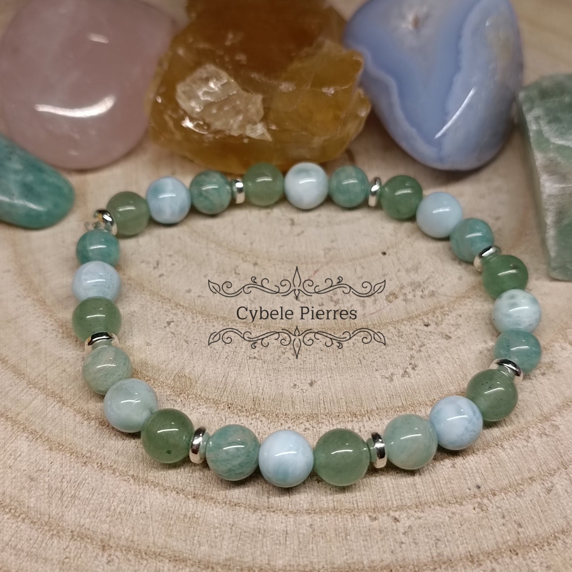 Bracelet Esprit d'hiver - Larimar, Aventurine et Amazonite (6mm) - 18cm - Cybele Pierres