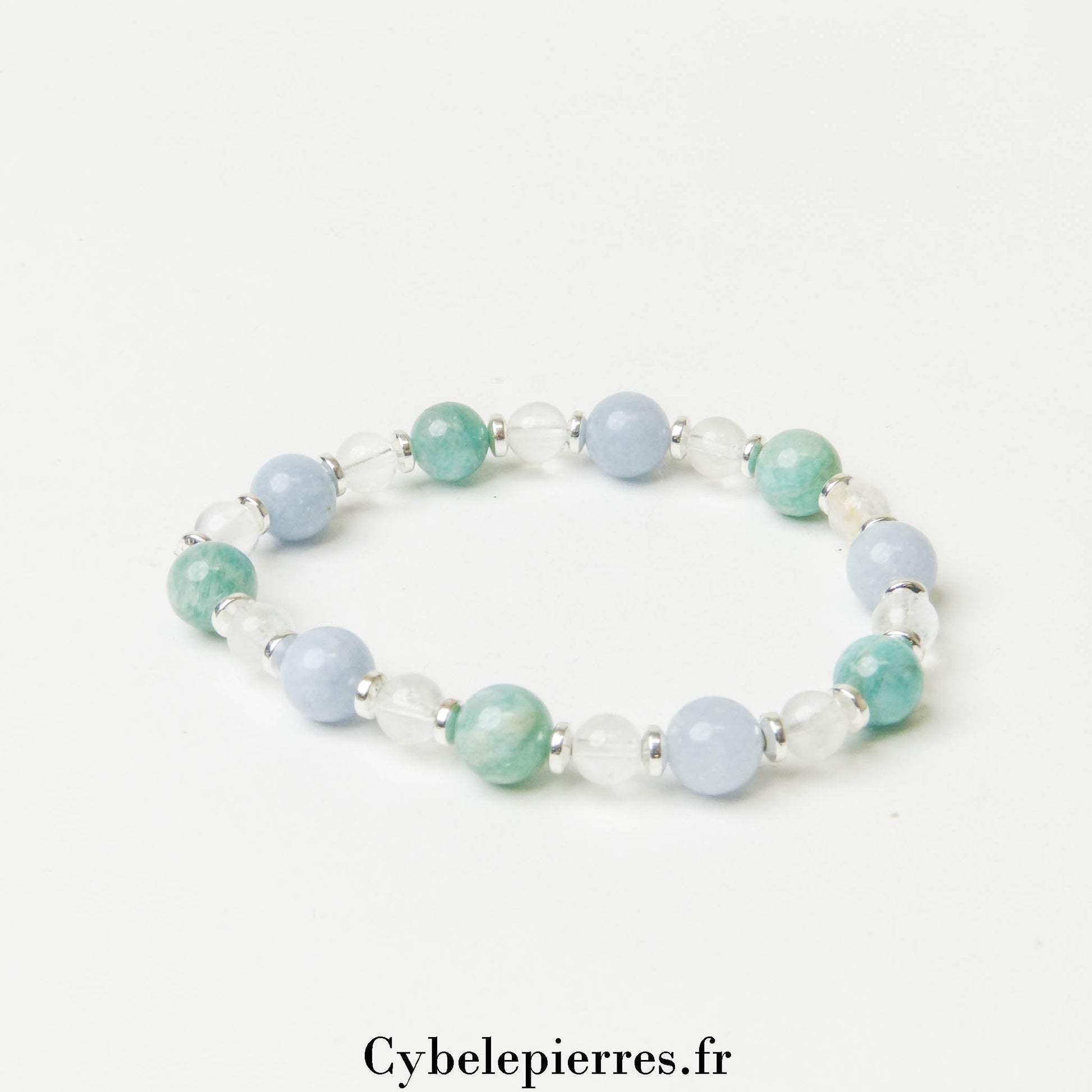 Bracelet Évasion de l'Esprit - Cristal de Roche, Aigue - marine et Amazonite (6 et 8mm) - 19cm | Clarté et Apaisement - Cybele Pierres