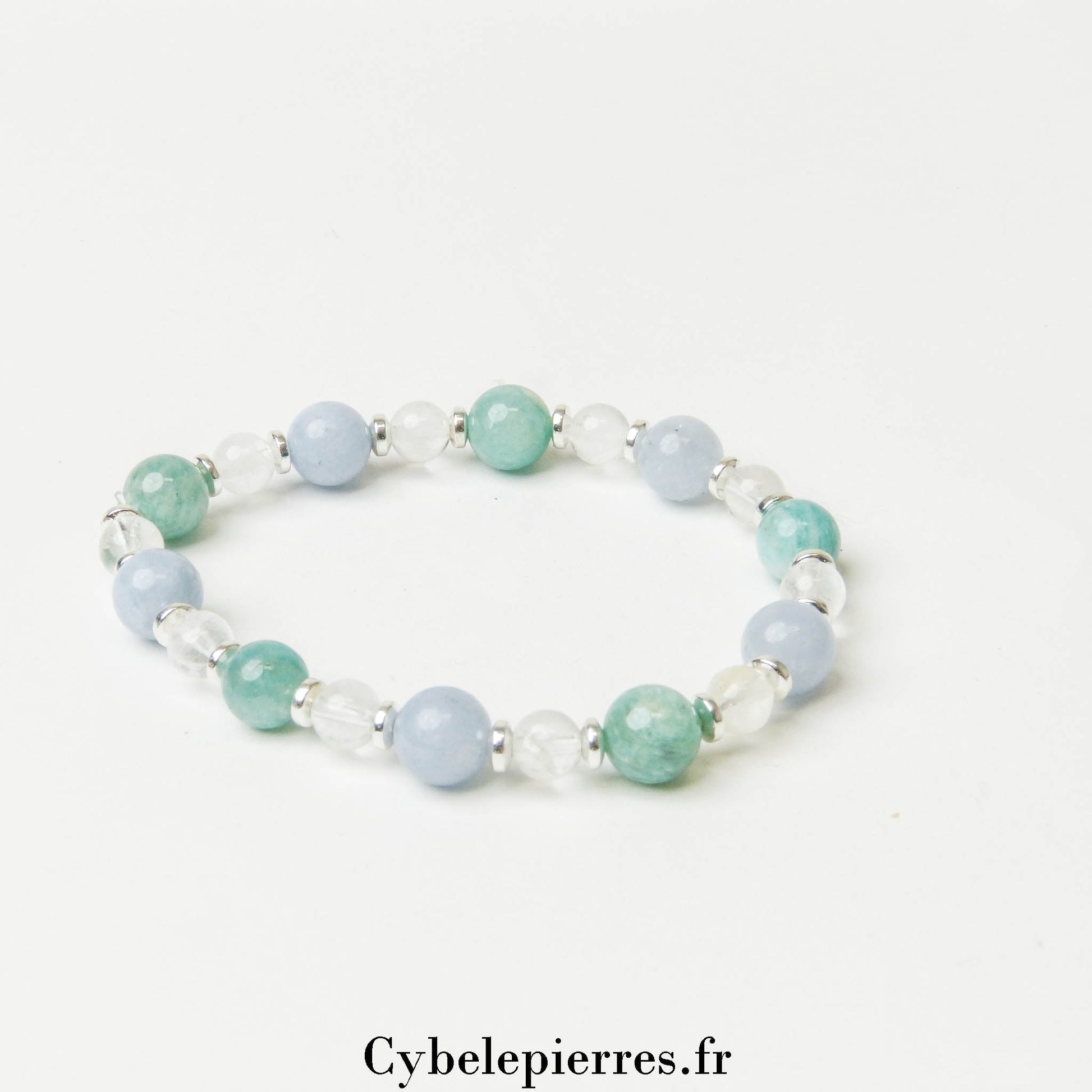 Bracelet Évasion de l'Esprit - Cristal de Roche, Aigue - marine et Amazonite (6 et 8mm) - 19cm | Clarté et Apaisement - Cybele Pierres