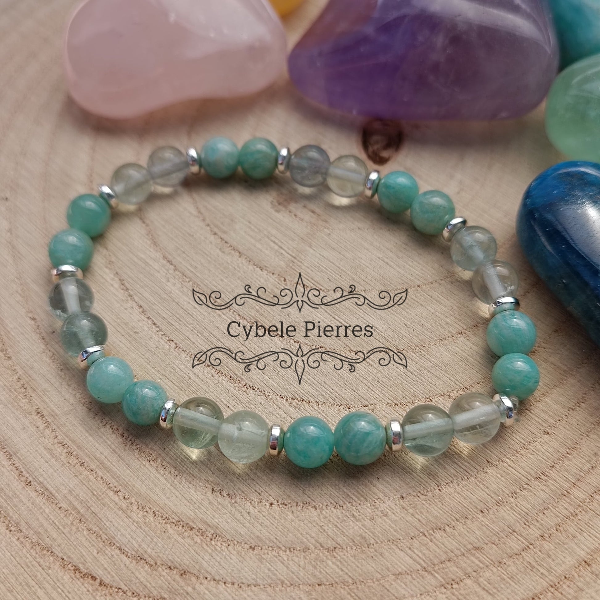 Bracelet festival d'été - Amazonite et Fluorine (6mm) - 18cm - Cybele Pierres