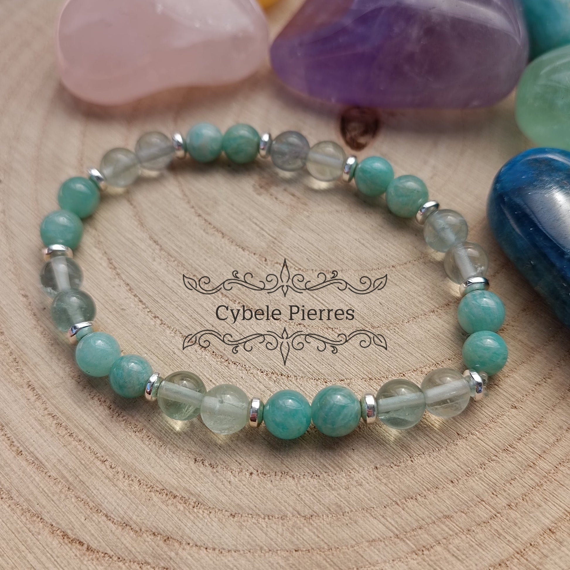 Bracelet festival d'été - Amazonite et Fluorine (6mm) - 18cm - Cybele Pierres
