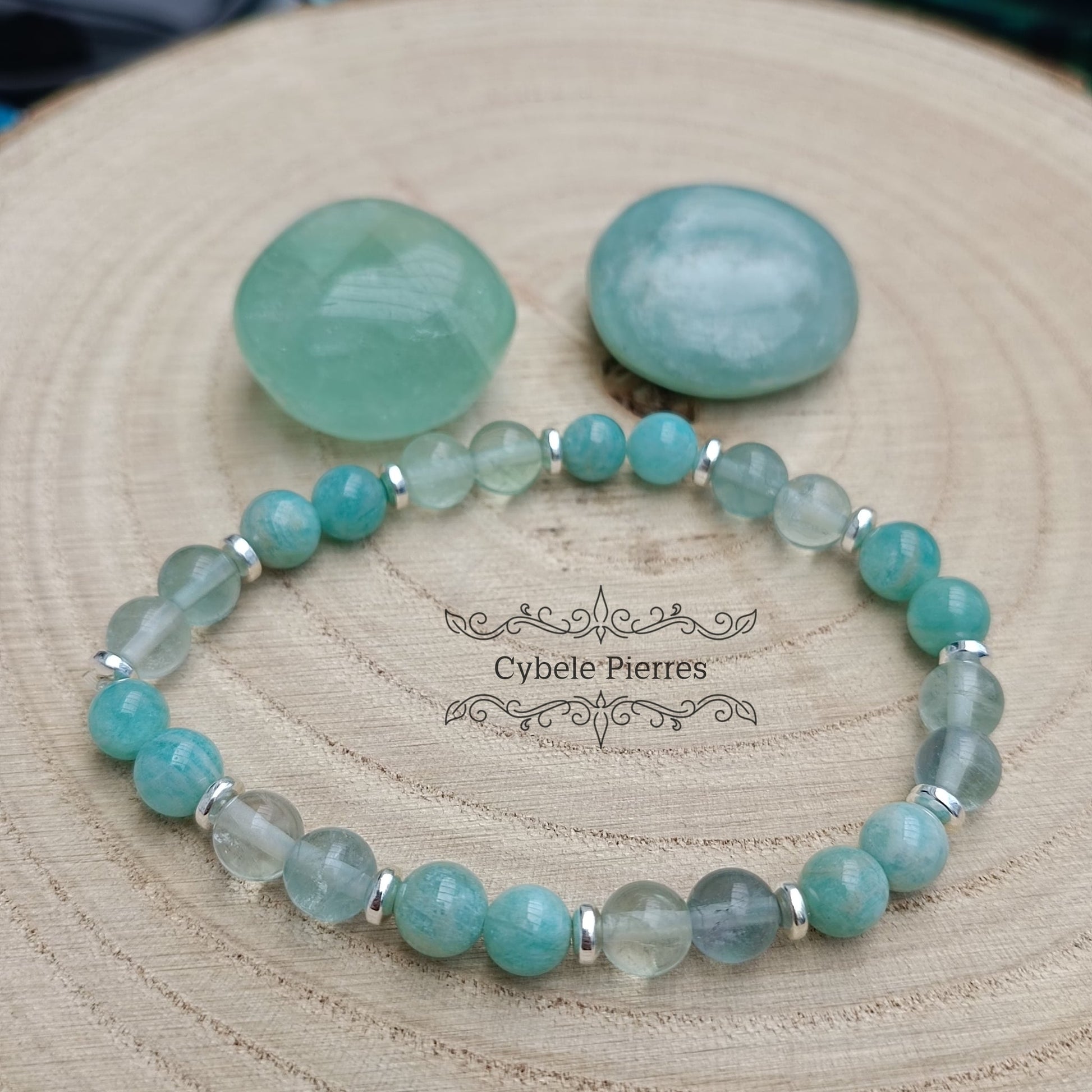 Bracelet festival d'été - Amazonite et Fluorine (6mm) - 18cm - Cybele Pierres