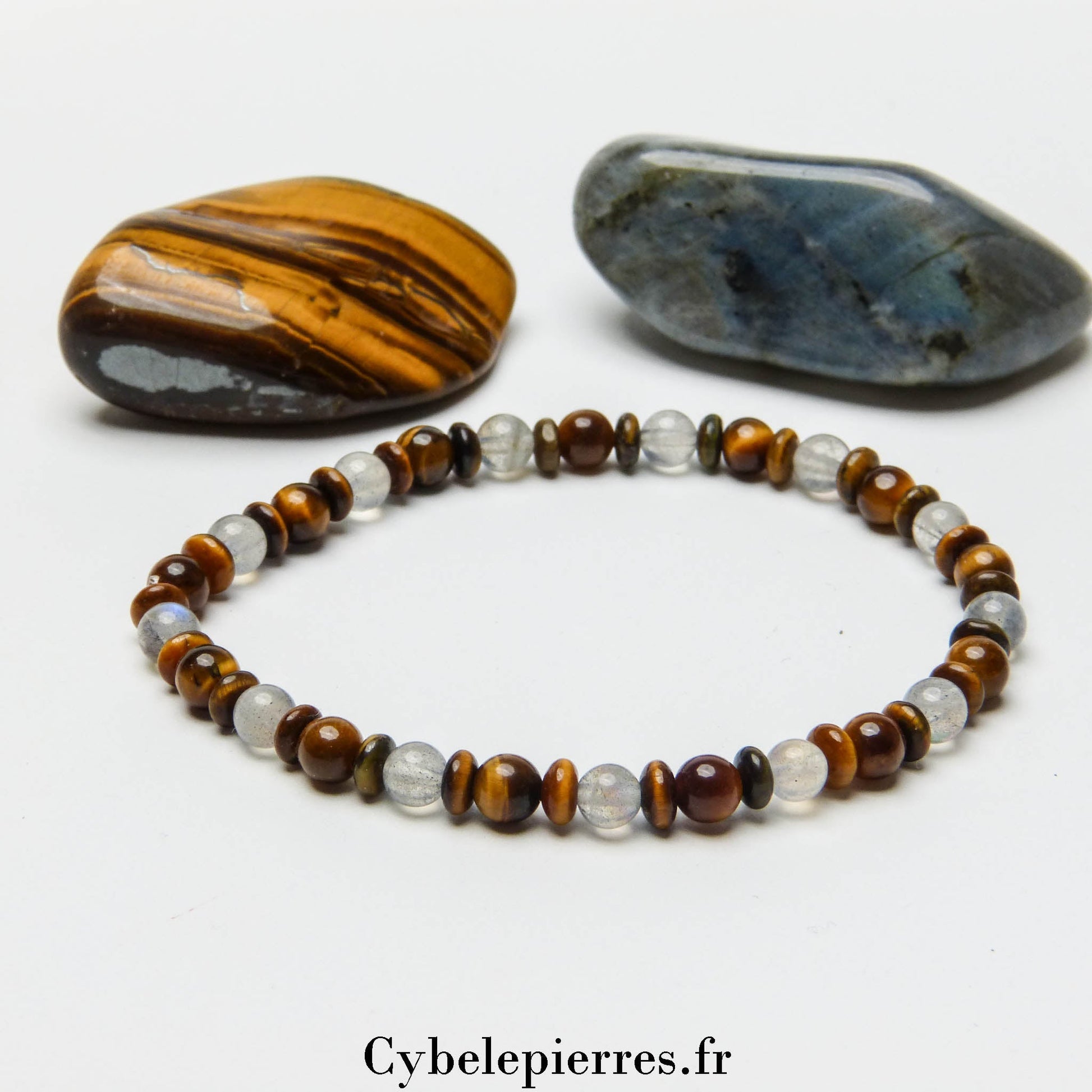 Bracelet Force intérieure et Protection - Oeil de tigre et Labradorite (3 - 4mm) - 18cm - Cybele Pierres