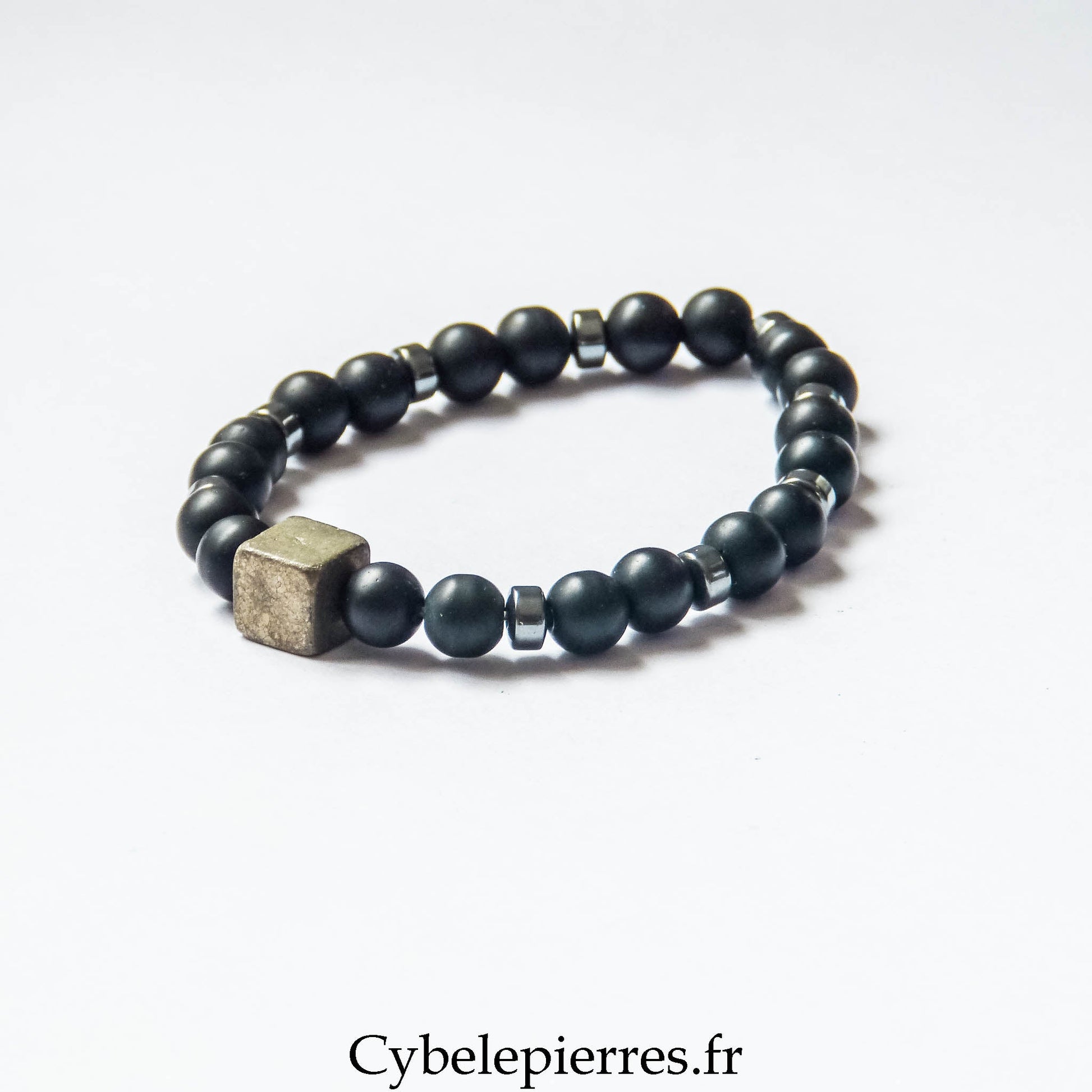 Bracelet Force Ultime – Pyrite et Onyx Mat (8 et 10 mm) – 20 cm | Protection et Clarté d’Esprit - Cybele Pierres