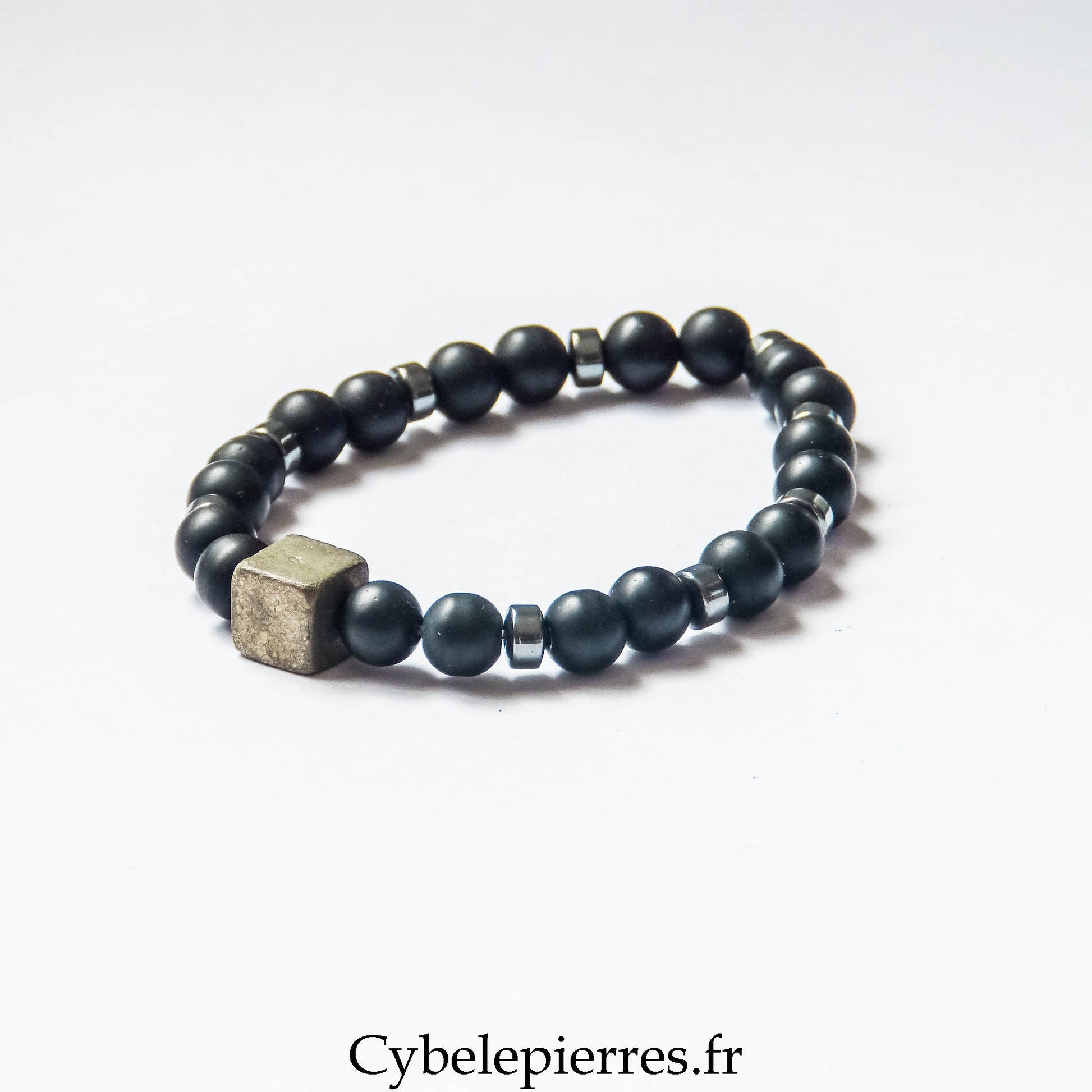 Bracelet Force Ultime – Pyrite et Onyx Mat (8 et 10 mm) – 20 cm | Protection et Clarté d’Esprit - Cybele Pierres