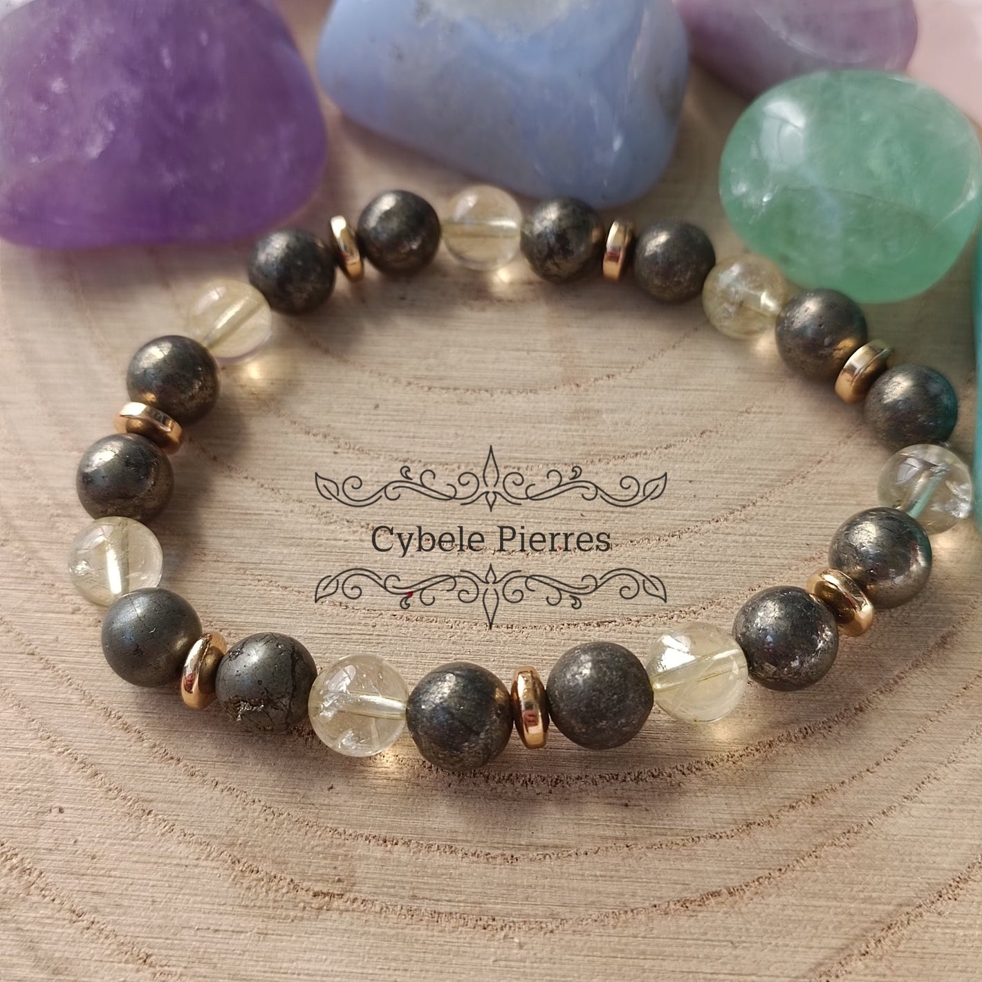 Bracelet Fortune et Chance - Citrine et Pyrite (8mm) - 19cm - Cybele Pierres