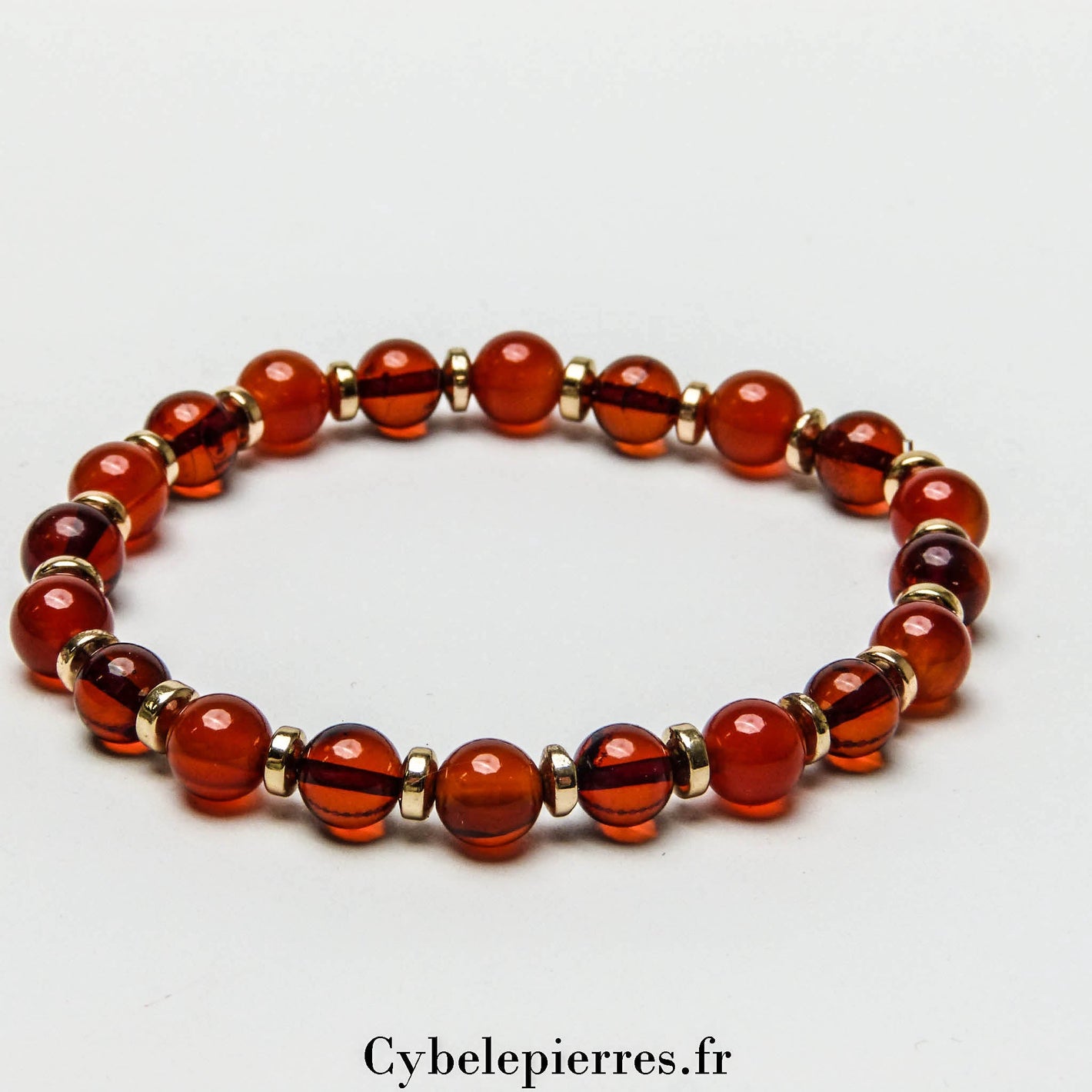 Bracelet Gatsby - Cornaline et Ambre (6mm) - 18cm | Vitalité et Confiance - Cybele Pierres