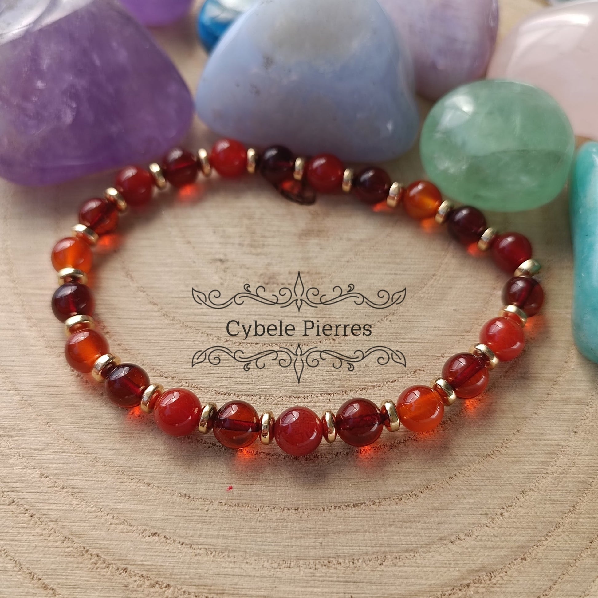 Bracelet Gatsby - Cornaline et Ambre (6mm) - 18cm | Vitalité et Confiance - Cybele Pierres