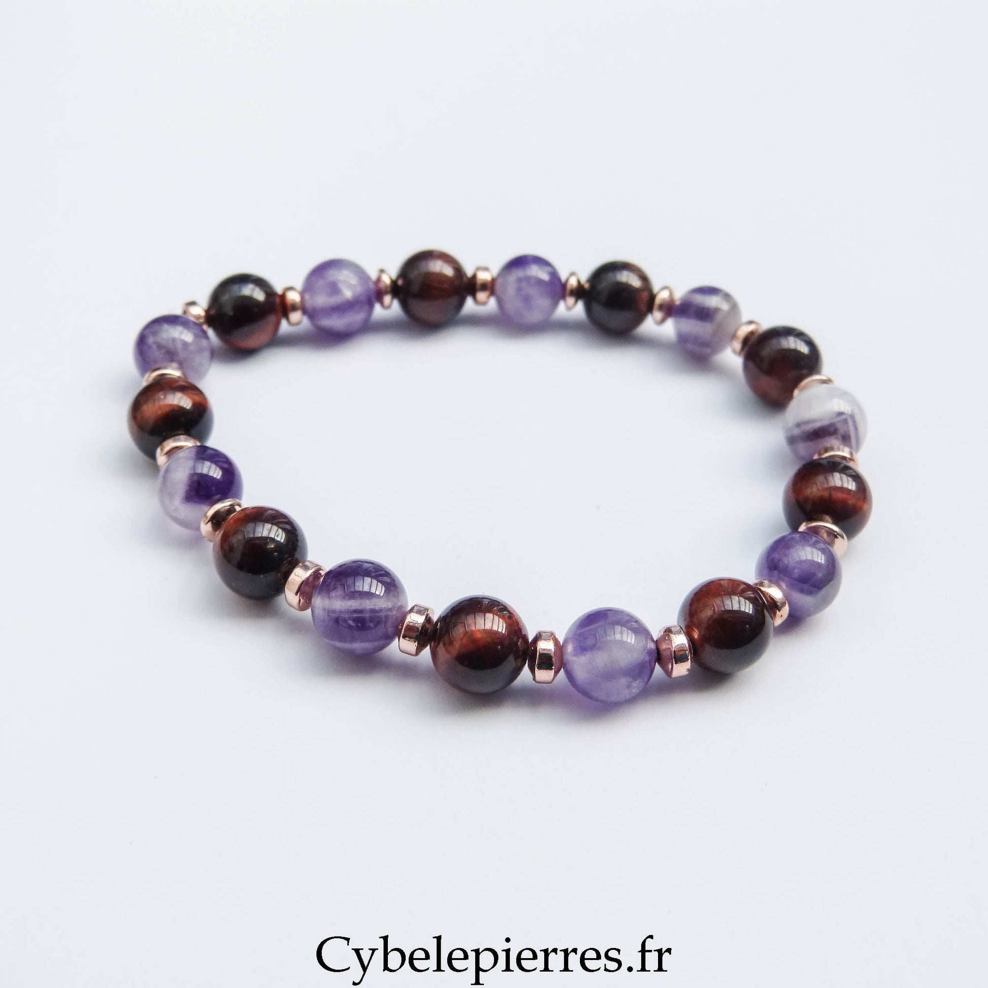 Bracelet Geb - Œil de Taureau et Améthyste (8mm) - 18cm | Protection et Équilibre - Cybele Pierres
