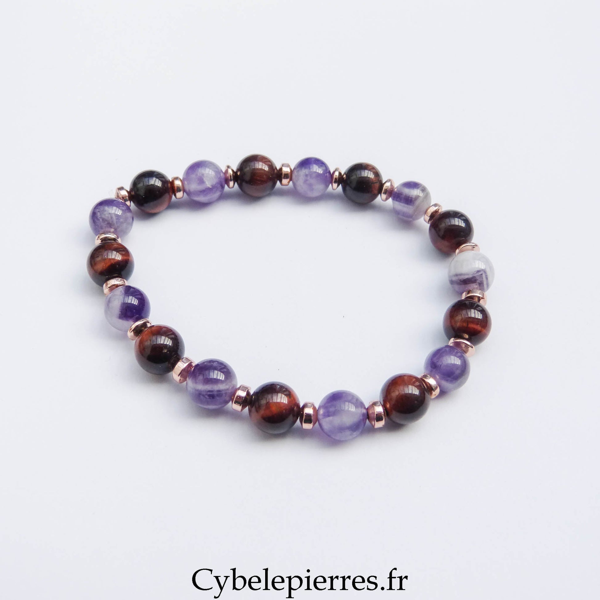 Bracelet Geb - Œil de Taureau et Améthyste (8mm) - 18cm | Protection et Équilibre - Cybele Pierres