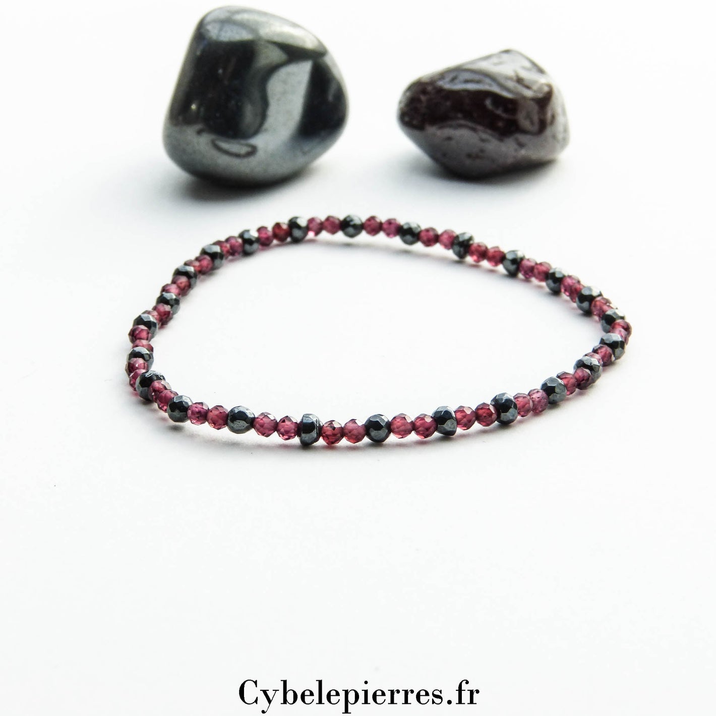 Bracelet Grenat et Hématite facettée (2mm) - Ancrage et Vitalité (18cm) - Cybele Pierres