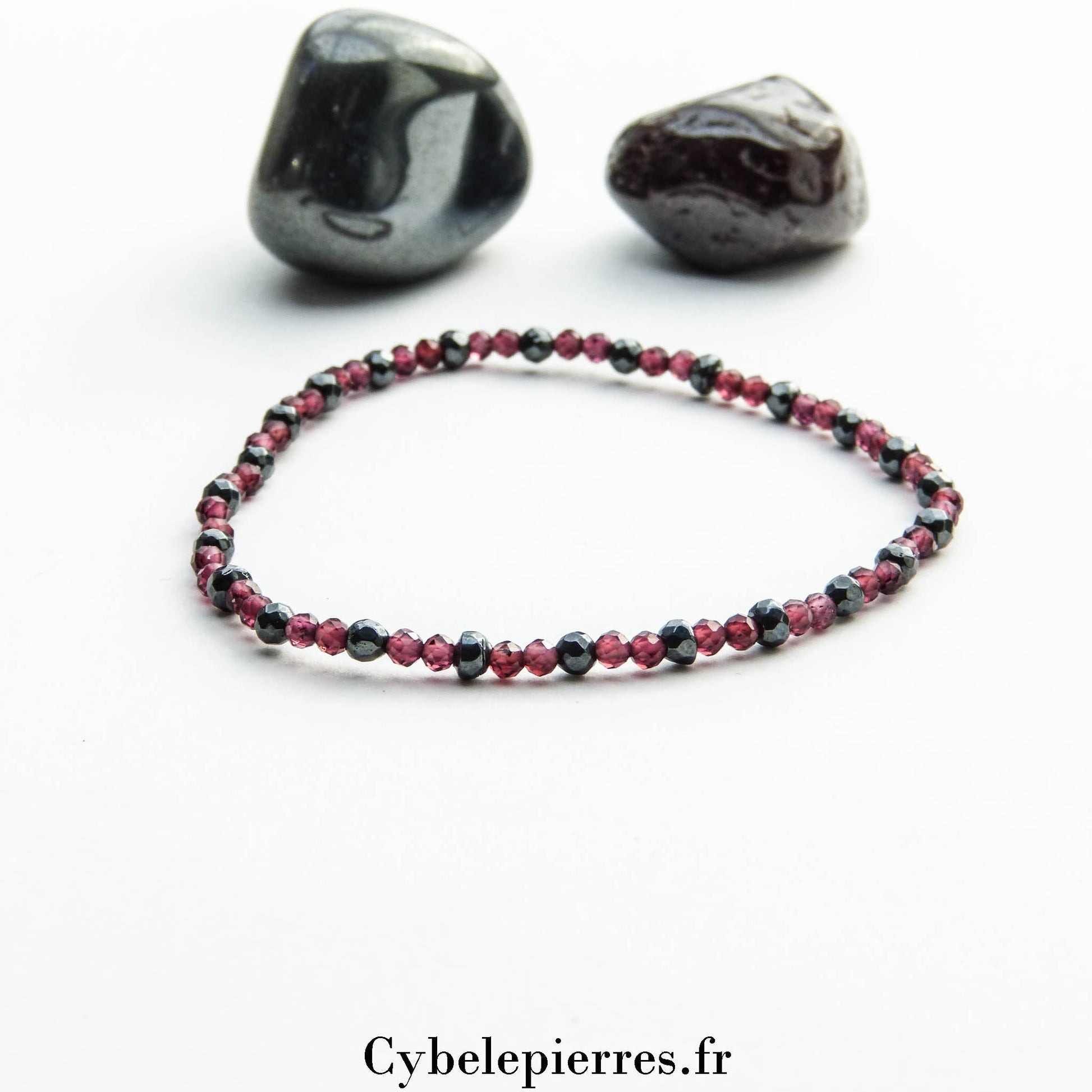 Bracelet Grenat et Hématite facettée (2mm) - Ancrage et Vitalité (18cm) - Cybele Pierres
