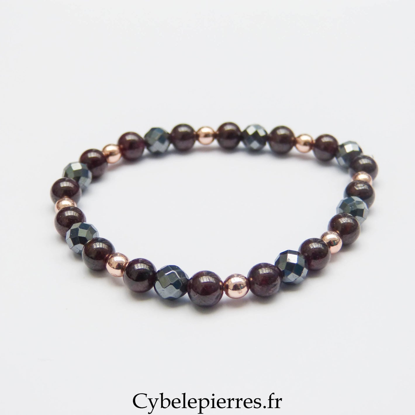 Bracelet Grenat & Hématite Facettée (6 mm) – 18 cm | Force & Présence - Cybele Pierres