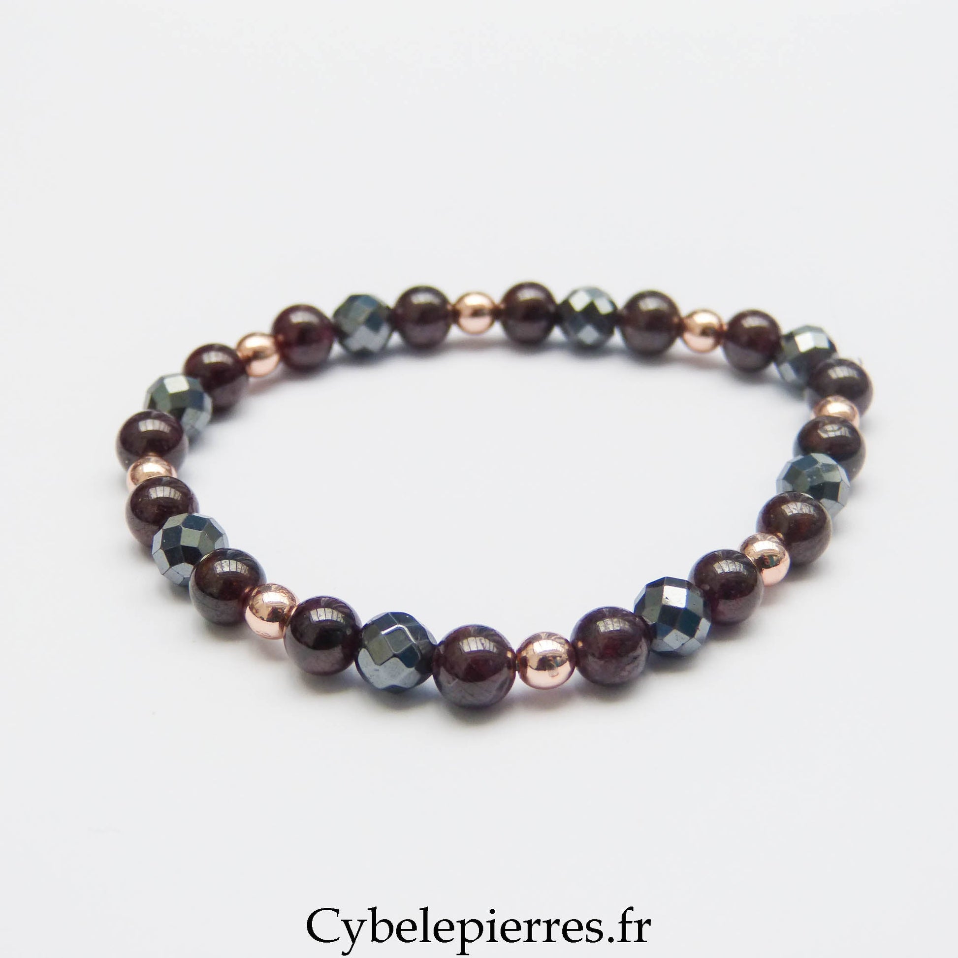 Bracelet Grenat & Hématite Facettée (6 mm) – 18 cm | Force & Présence - Cybele Pierres