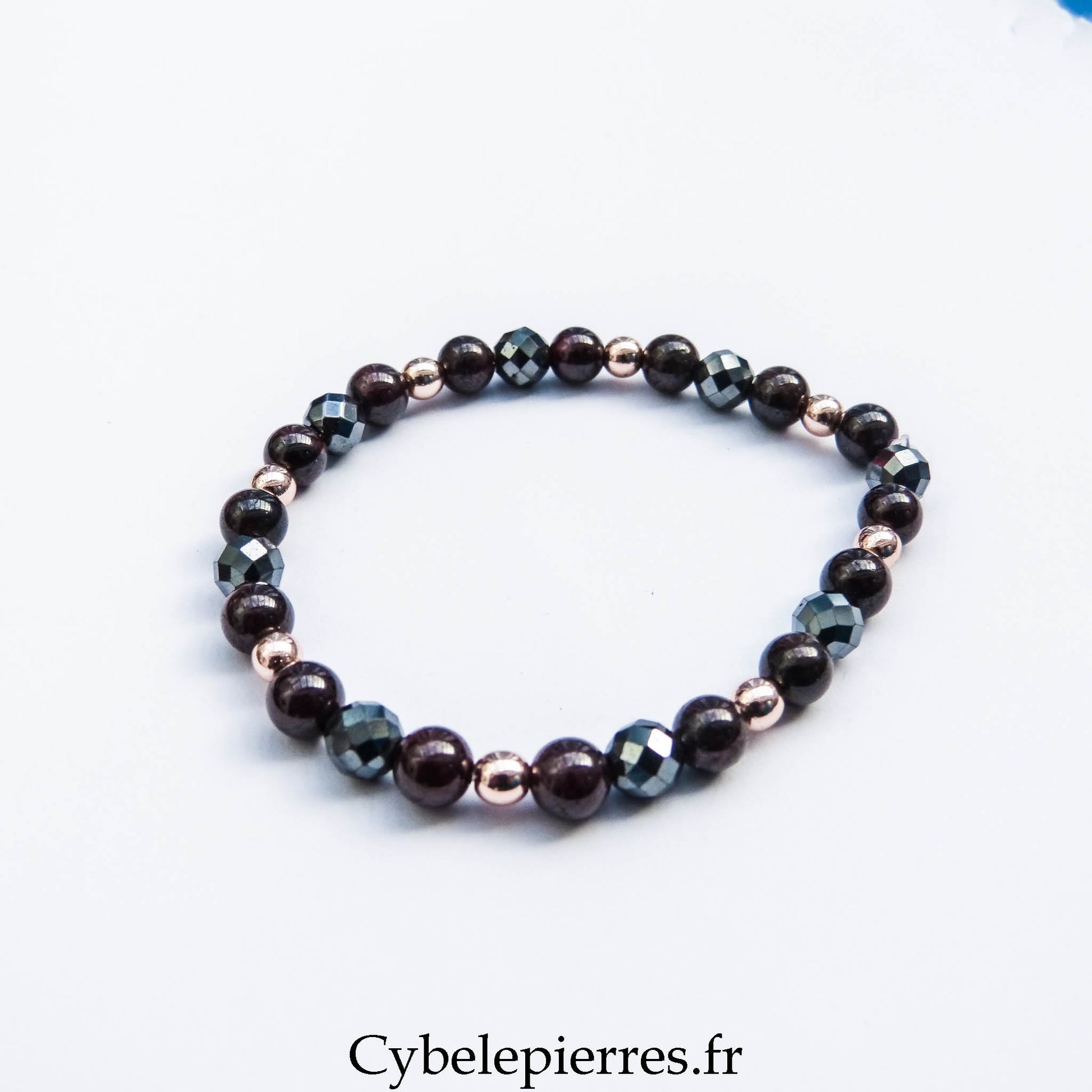 Bracelet Grenat & Hématite Facettée (6 mm) – 18 cm | Force & Présence - Cybele Pierres
