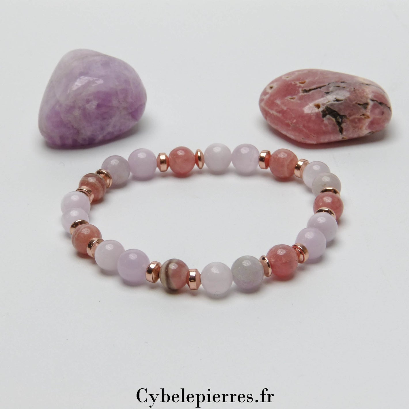 Bracelet Hathor - Kunzite extra et Rhodochrosite (4 et 6mm) - 17cm | Apaisement et Estime de Soi - Cybele Pierres