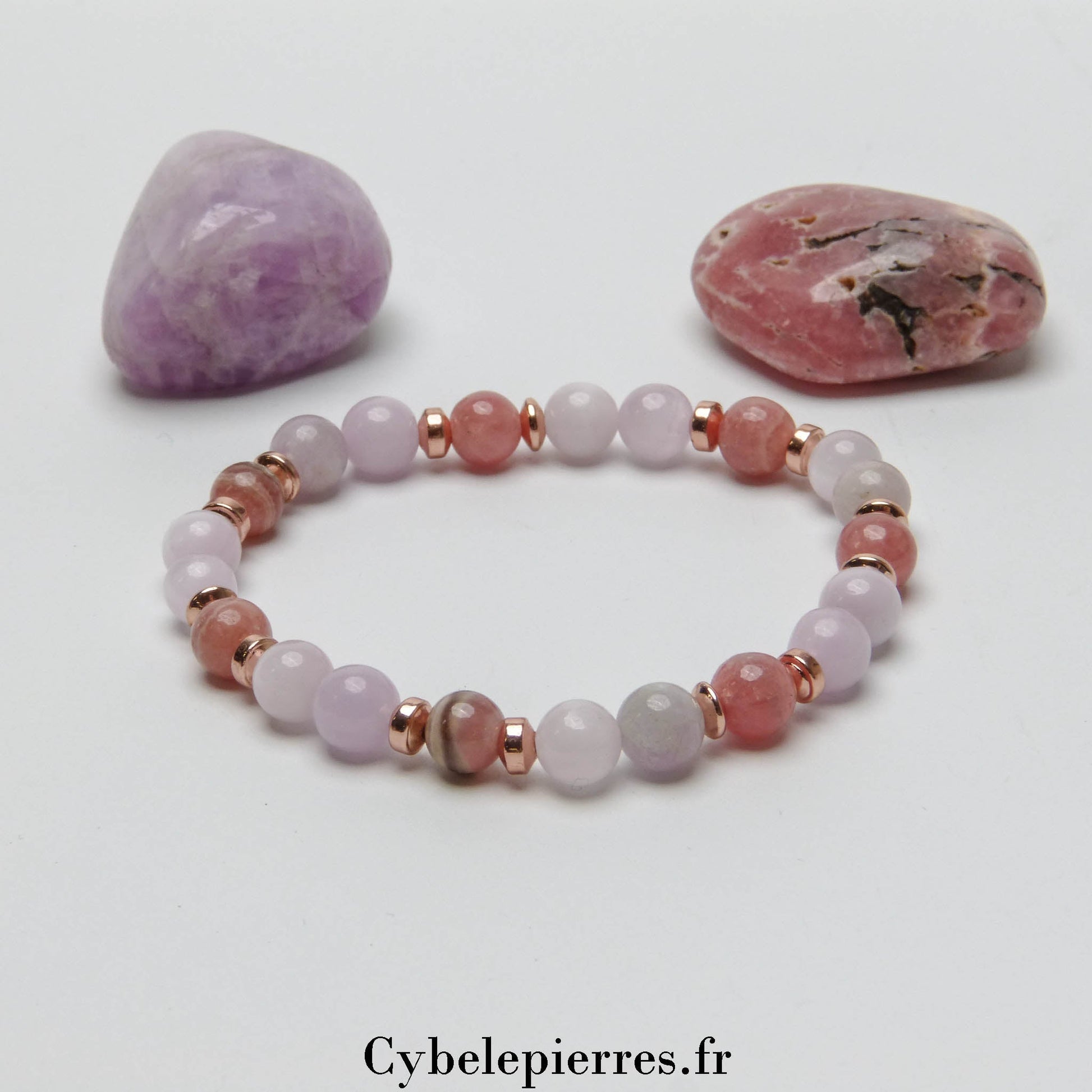 Bracelet Hathor - Kunzite extra et Rhodochrosite (4 et 6mm) - 17cm | Apaisement et Estime de Soi - Cybele Pierres