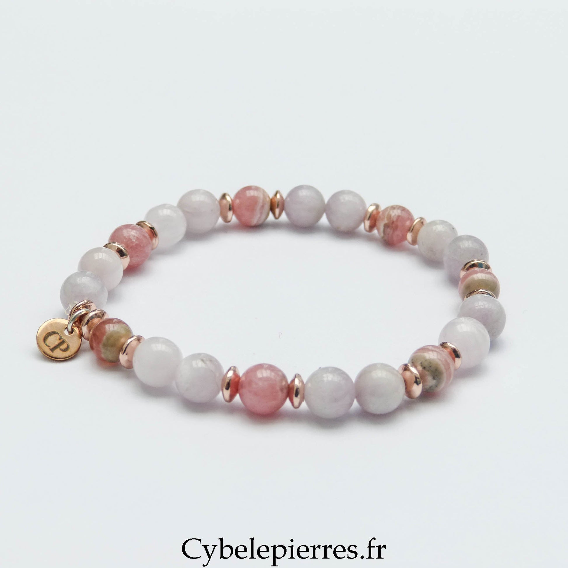Bracelet Hathor - Kunzite extra et Rhodochrosite (4 et 6mm) - 17cm | Apaisement et Estime de Soi - Cybele Pierres