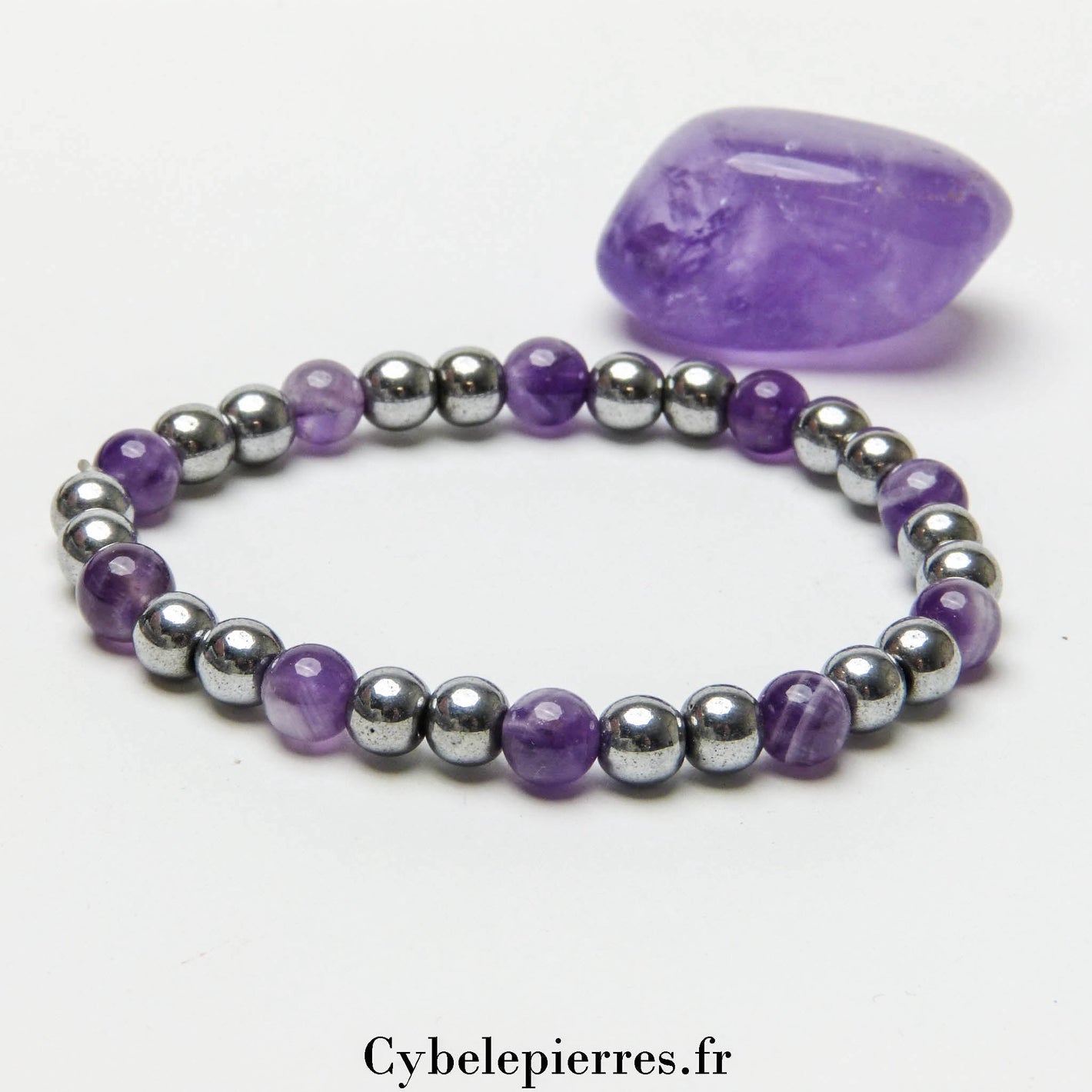 Bracelet Hématite teintée et Améthyste (8mm) - 17cm | Ancrage et Équilibre - Cybele Pierres