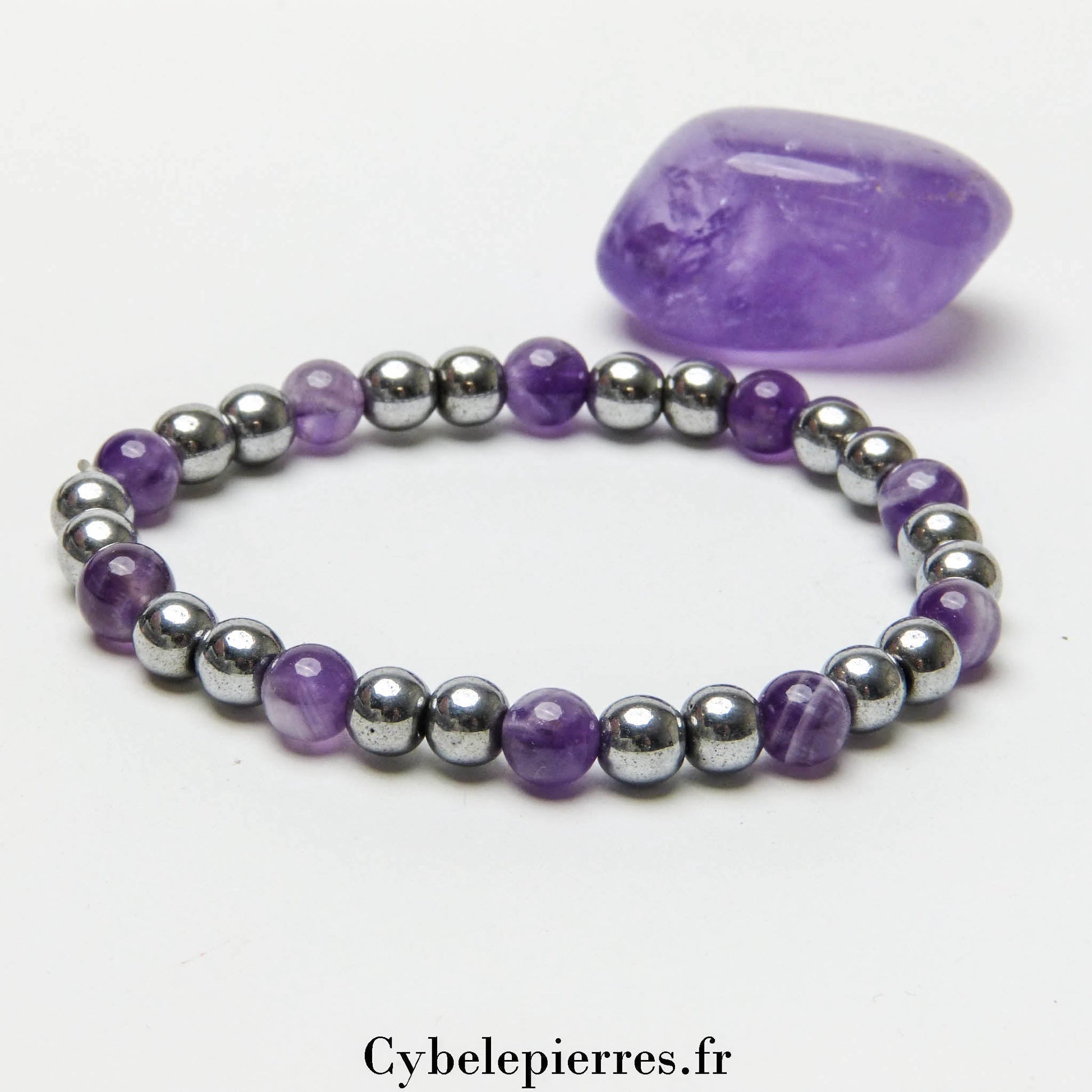 Bracelet Hématite teintée et Améthyste (8mm) - 17cm | Ancrage et Équilibre - Cybele Pierres