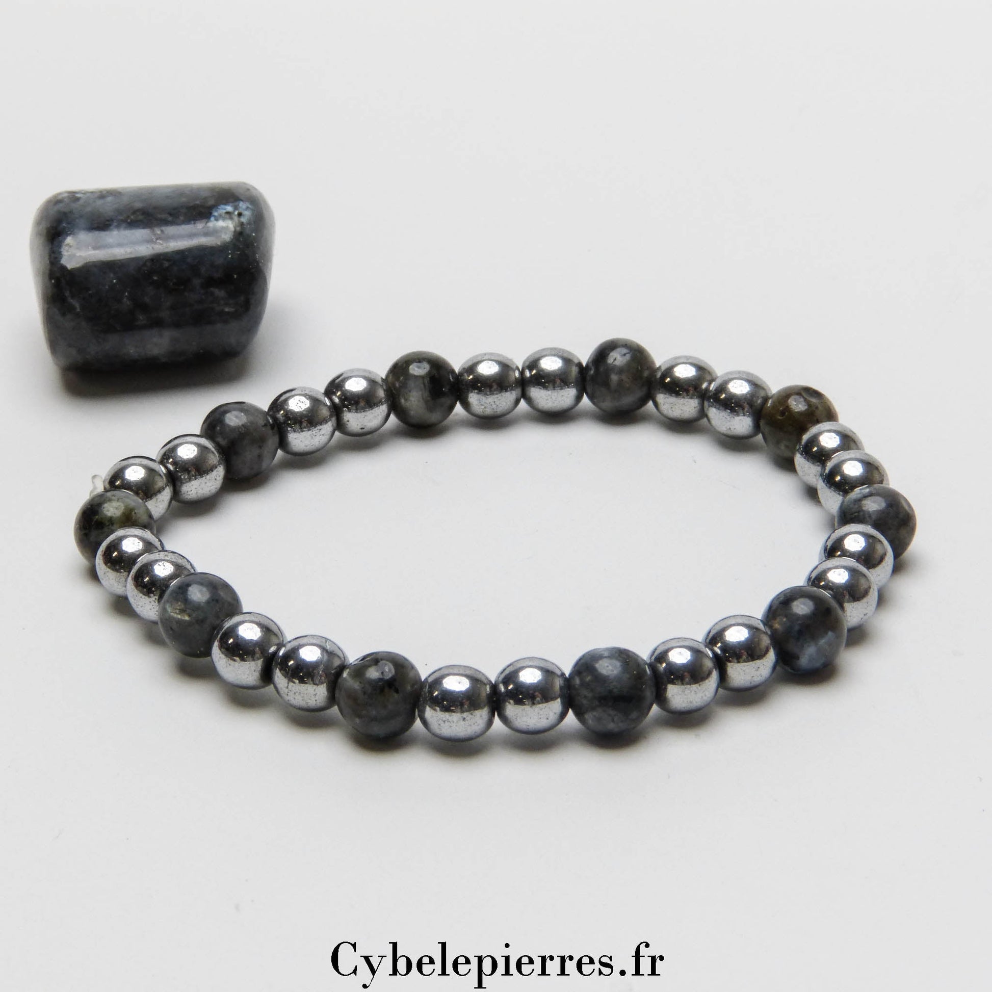 Bracelet Hématite teintée et Larvikite (6mm) - 18cm | Force et Sérénité - Cybele Pierres