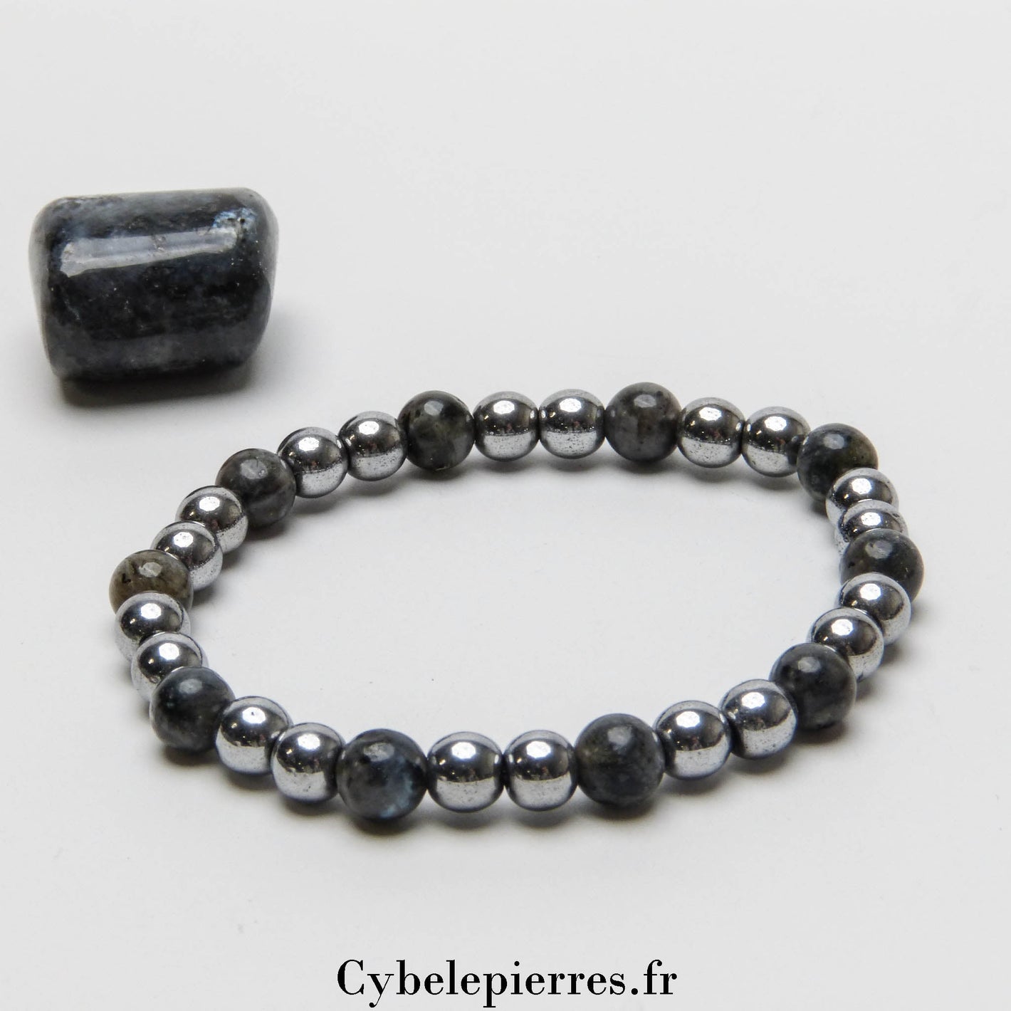 Bracelet Hématite teintée et Larvikite (6mm) - 18cm | Force et Sérénité - Cybele Pierres