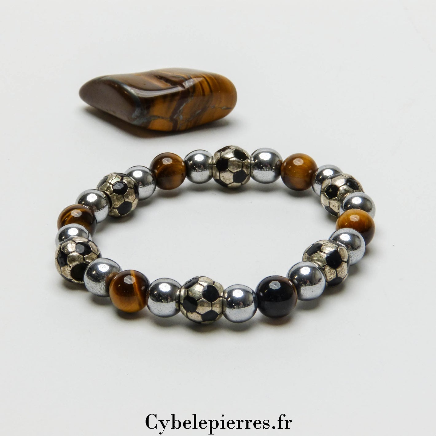Bracelet Hématite teintée et Œil de Tigre (8mm) - 18cm | Force et Harmonie - Cybele Pierres