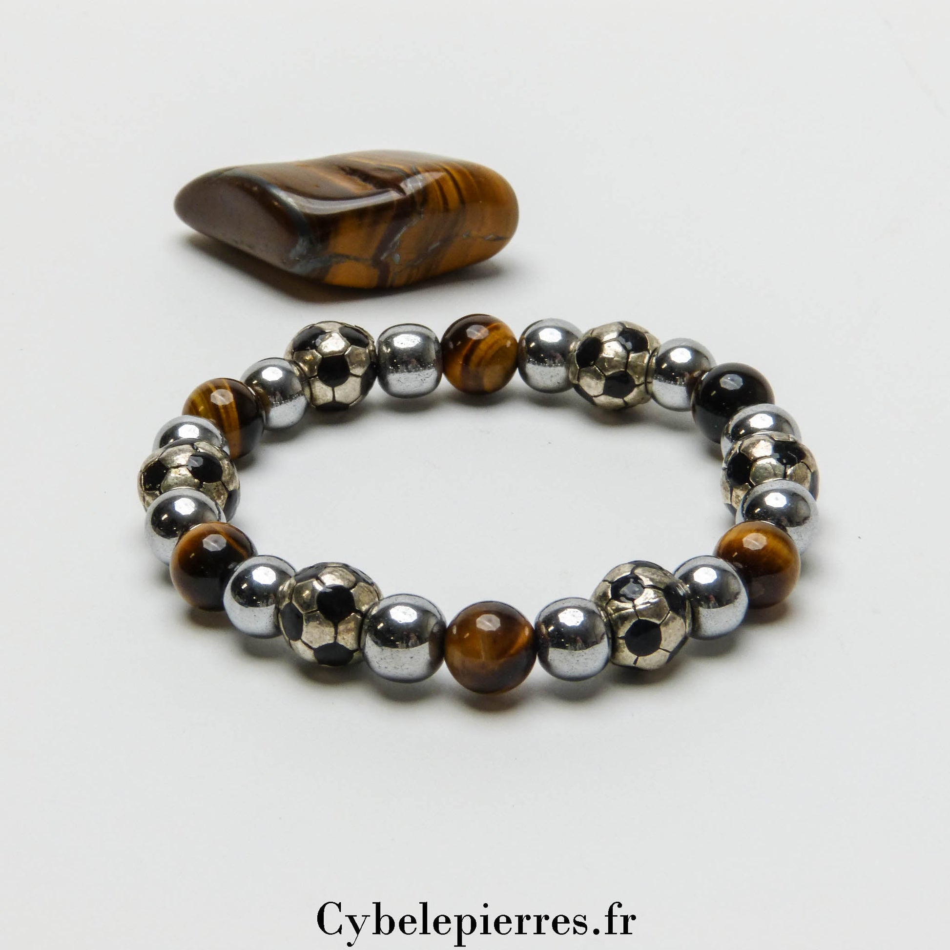 Bracelet Hématite teintée et Œil de Tigre (8mm) - 18cm | Force et Harmonie - Cybele Pierres