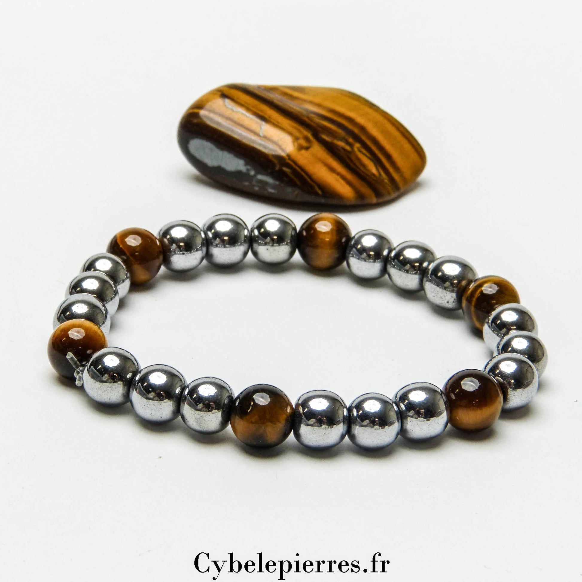Bracelet Hématite teintée et Œil de Tigre (8mm) – 18cm | Force et Protection - Cybele Pierres