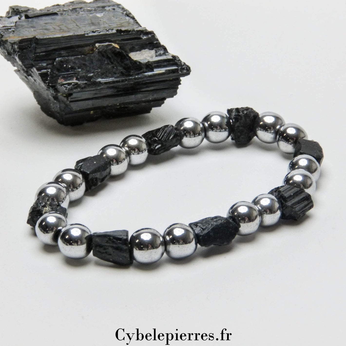 Bracelet Hématite teintée et Tourmaline brute (8mm) - 17cm | Protection et Ancrage - Cybele Pierres
