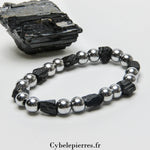 Bracelet Hématite teintée et Tourmaline brute (8mm) - 17cm | Protection et Ancrage - Cybele Pierres