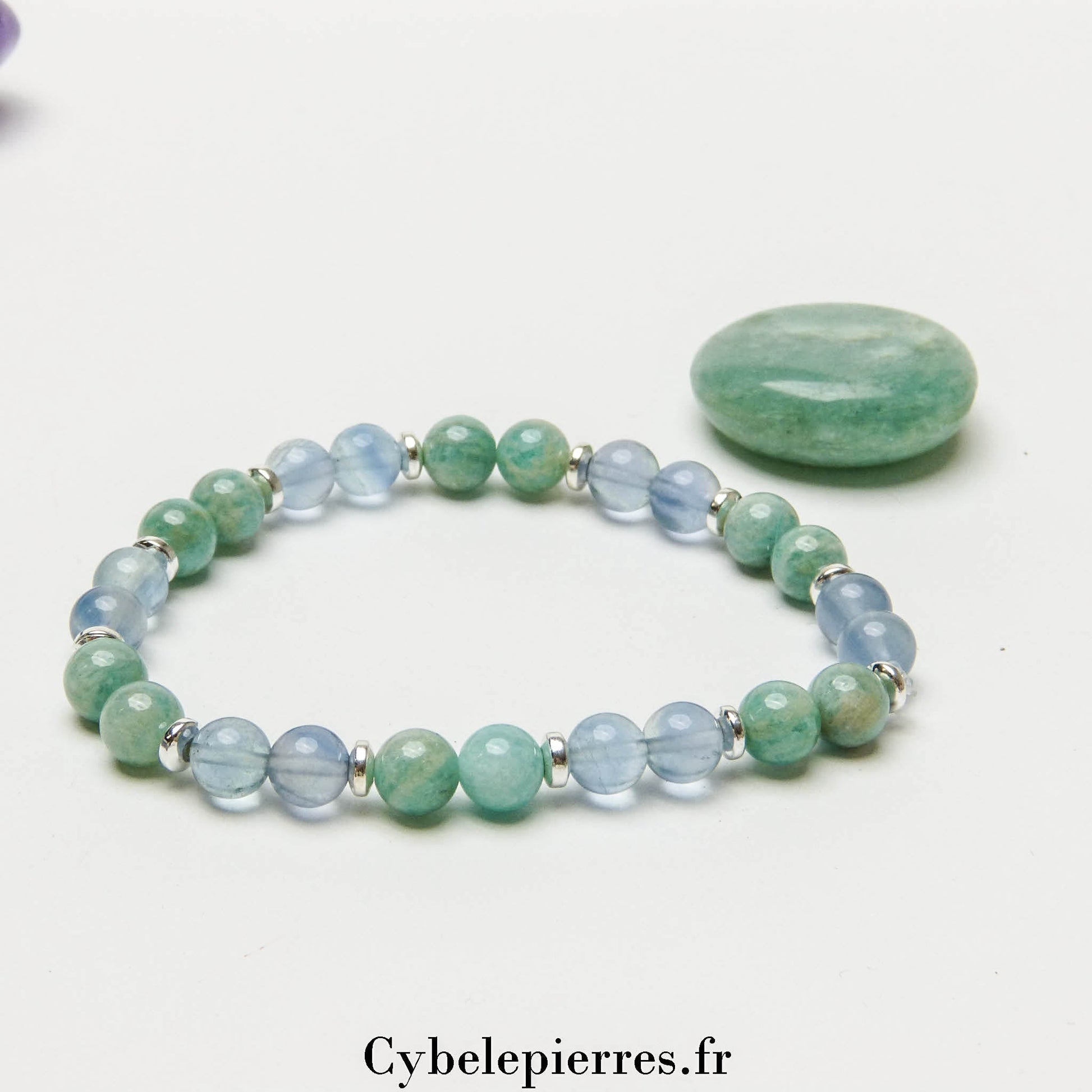 Bracelet Hivernal - Amazonite et Fluorine bleue (6mm) - 17cm - Cybele Pierres