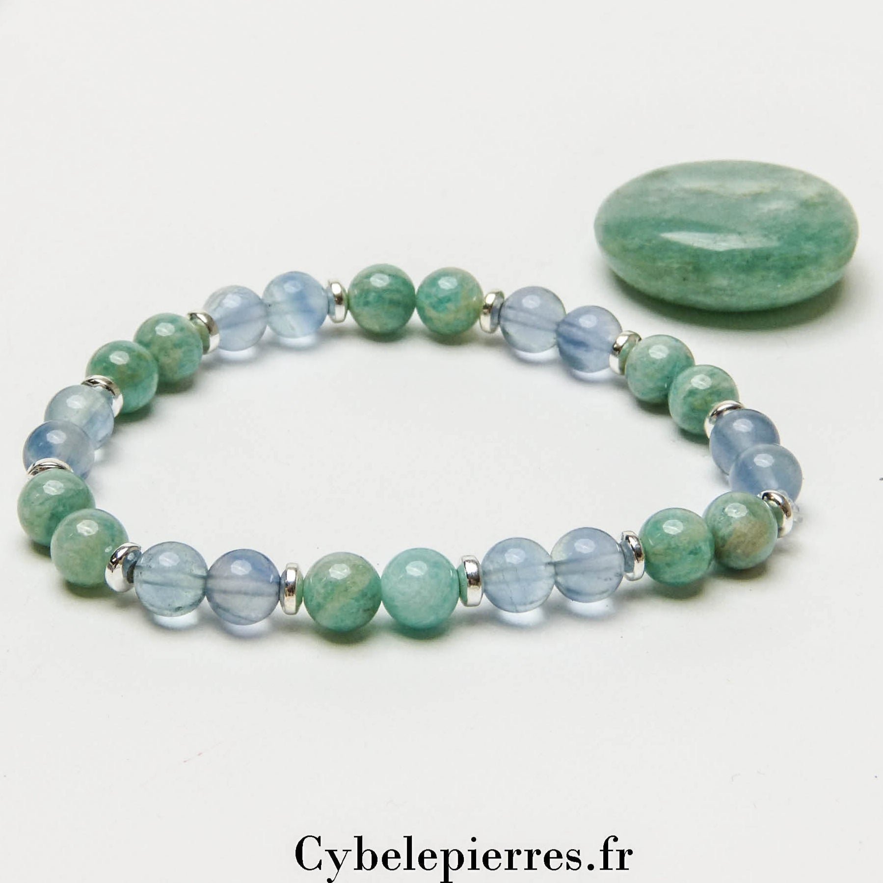 Bracelet Hivernal - Amazonite et Fluorine bleue (6mm) - 17cm - Cybele Pierres