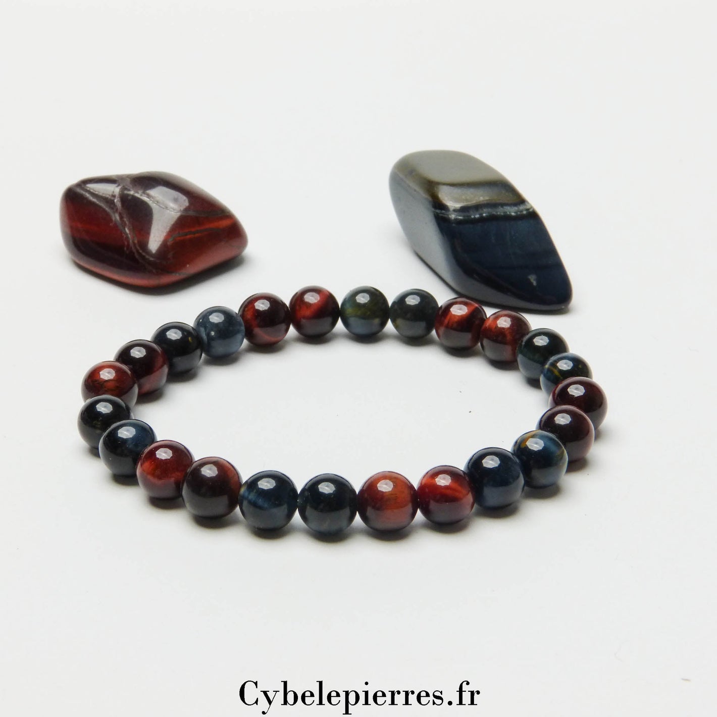 Bracelet Homme Héros - Œil de Faucon et Œil de Taureau (8mm) - 20 cm | Protection et Détermination - Cybele Pierres