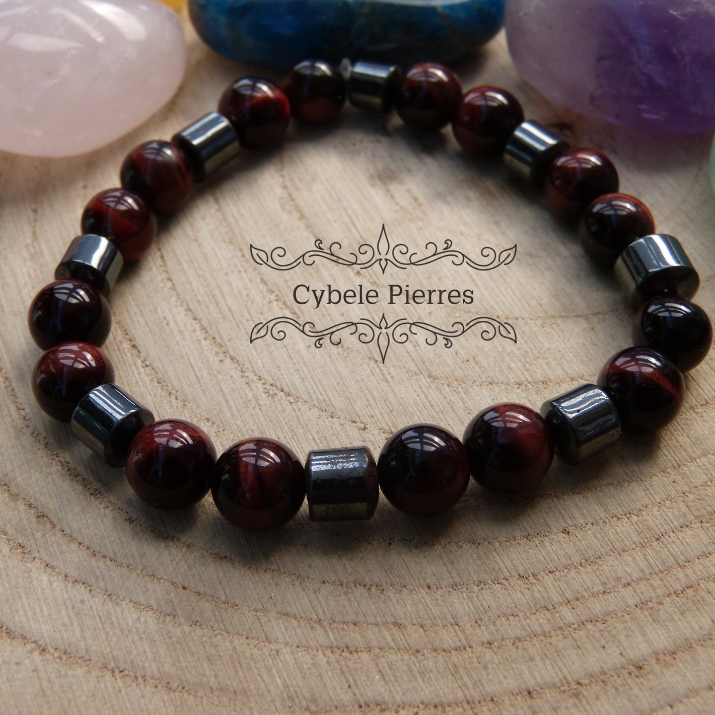 Bracelet Homme - Oeil de taureau (8mm) - 19cm - Cybele Pierres