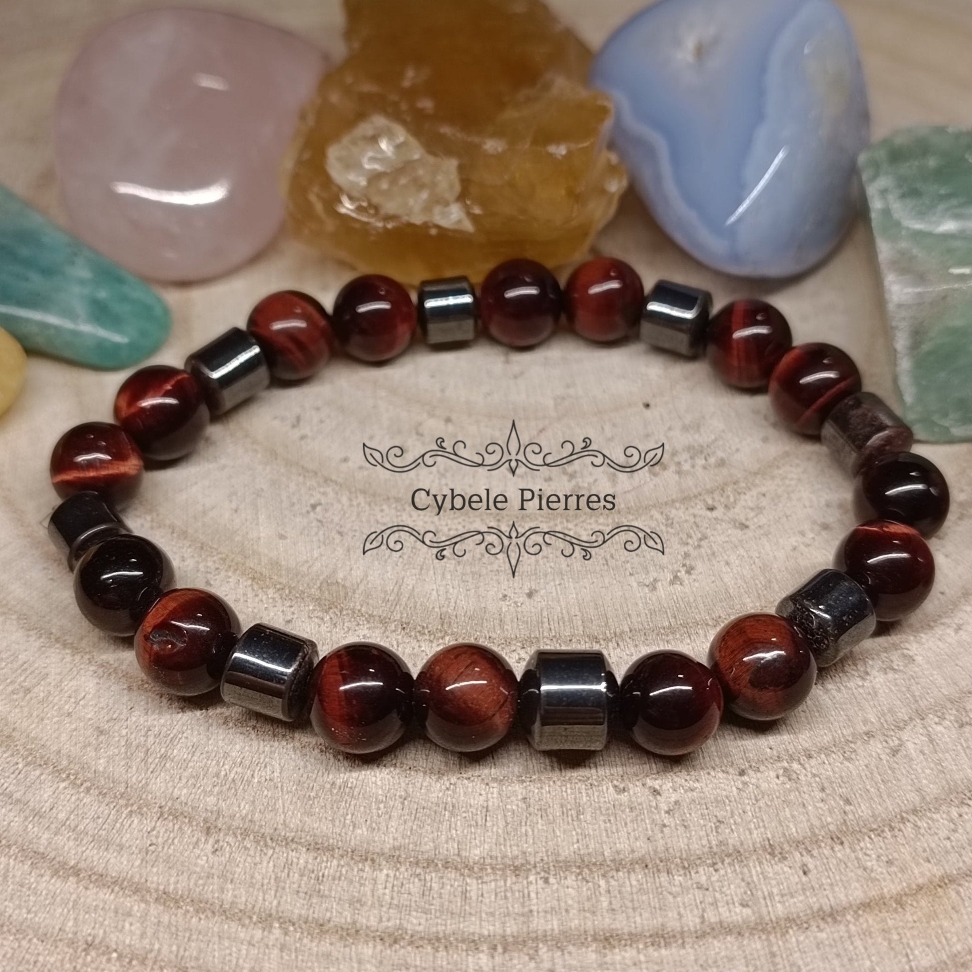 Bracelet Homme - Oeil de taureau (8mm) - 19cm - Cybele Pierres