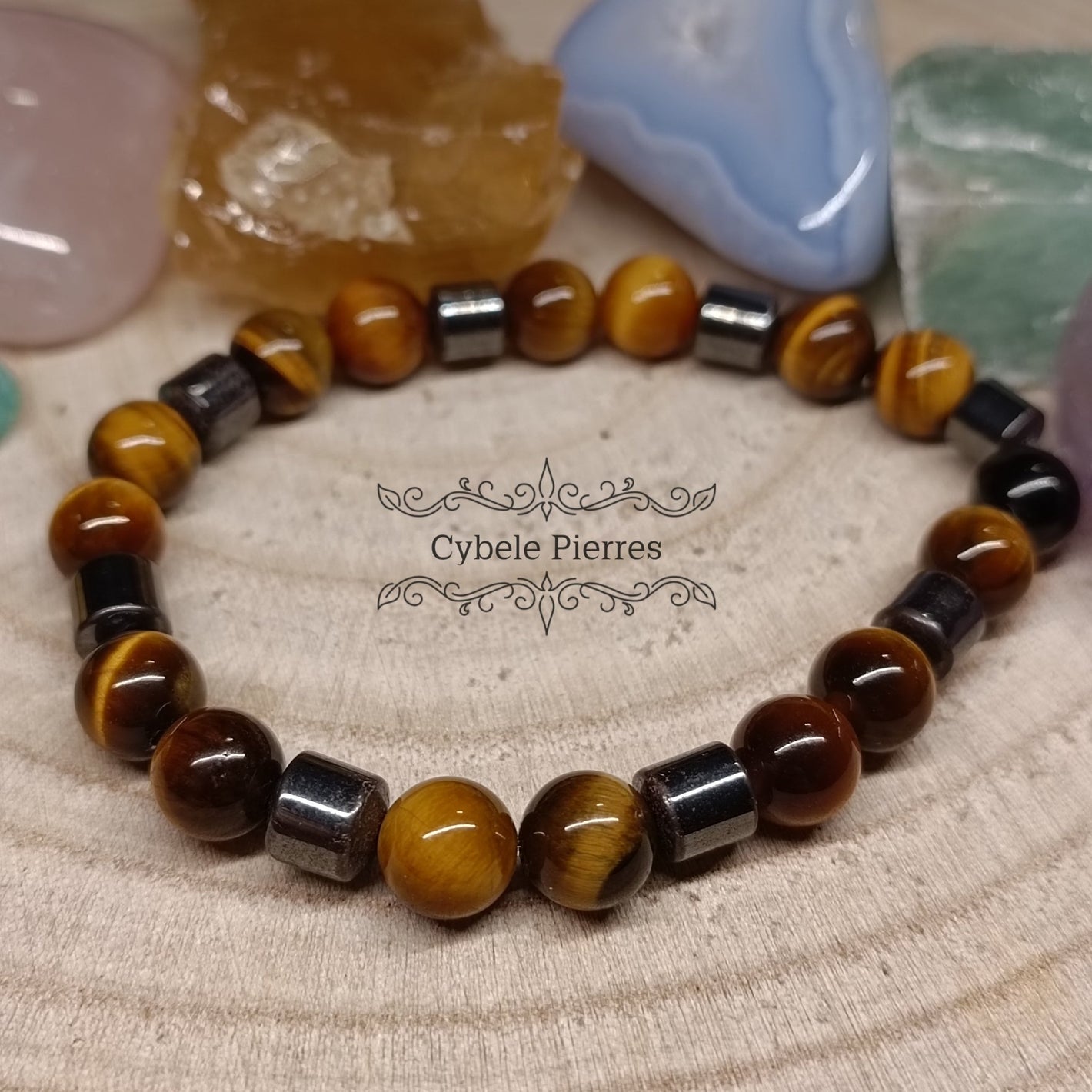 Bracelet Homme - Oeil de tigre (8mm) - 19cm - Cybele Pierres