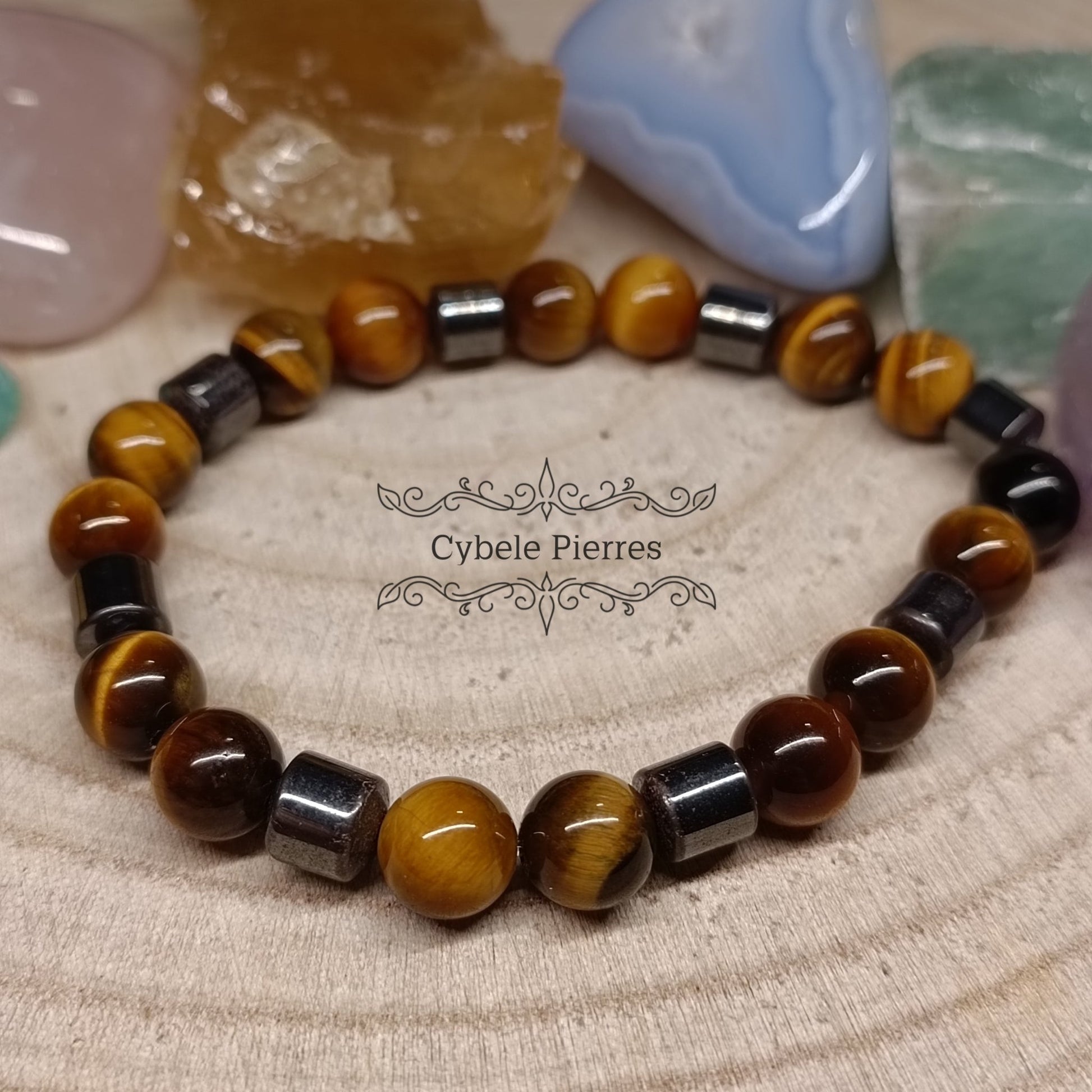 Bracelet Homme - Oeil de tigre (8mm) - 19cm - Cybele Pierres