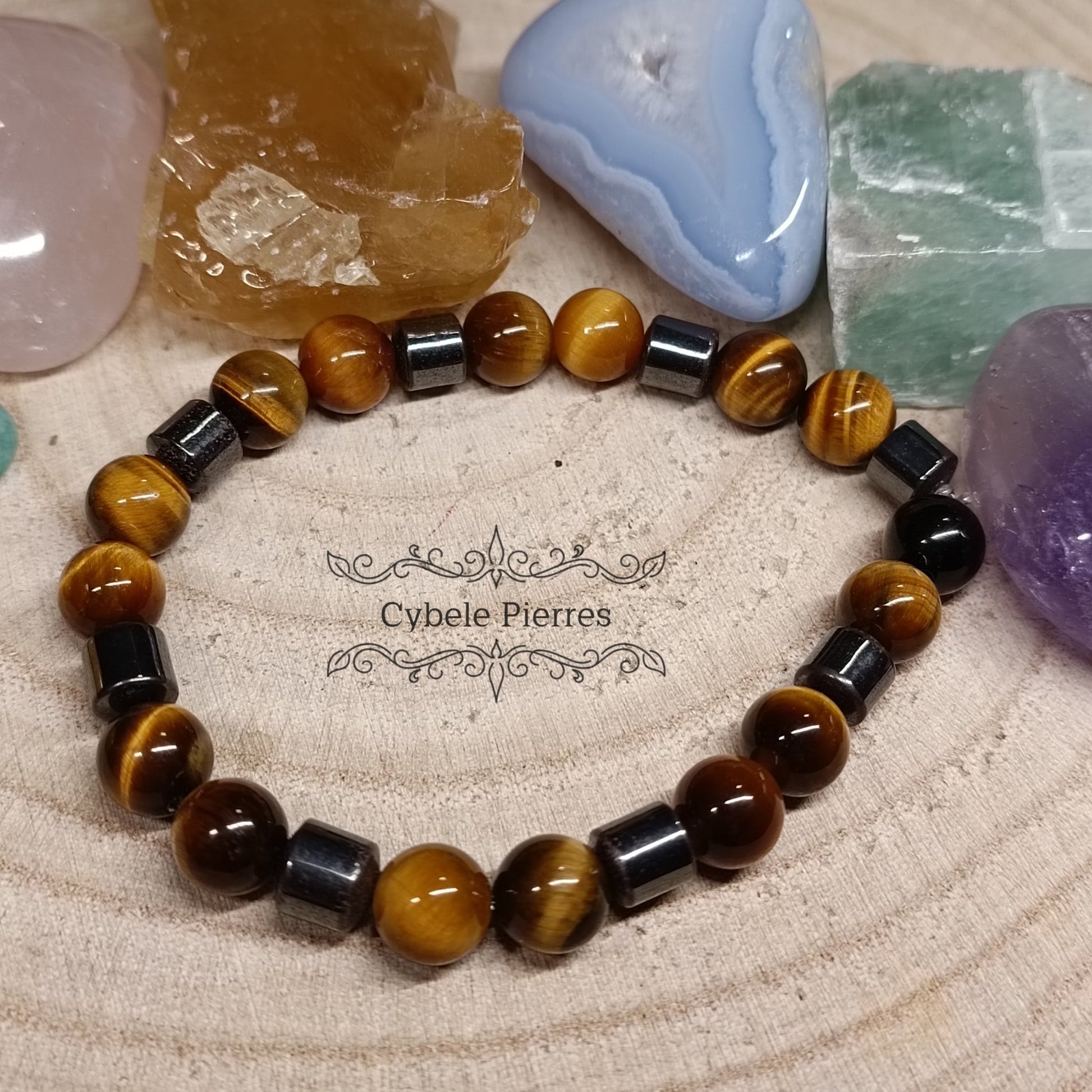 Bracelet Homme - Oeil de tigre (8mm) - 19cm - Cybele Pierres