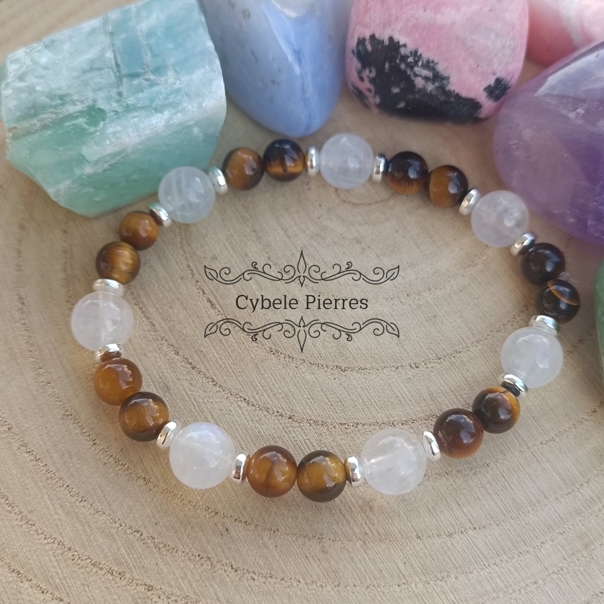 Bracelet Hypersensibilité - Oeil de tigre et Péristérite (6 et 8mm) - 17cm - Cybele Pierres
