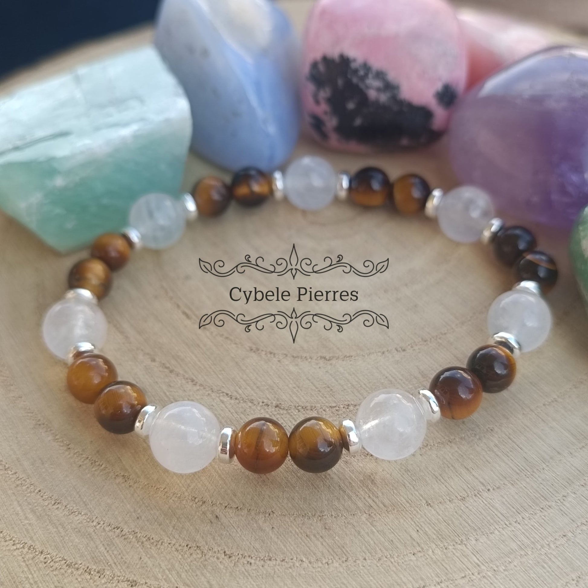 Bracelet Hypersensibilité - Oeil de tigre et Péristérite (6 et 8mm) - 17cm - Cybele Pierres