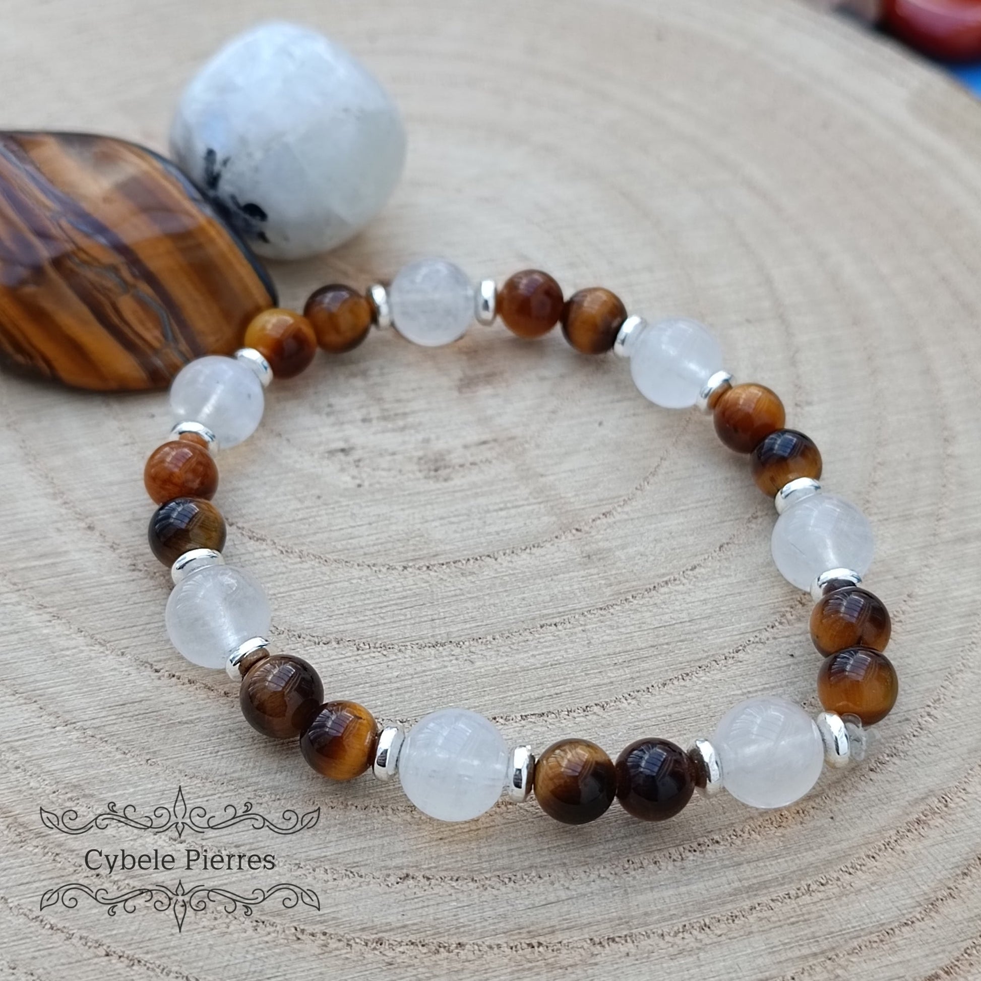 Bracelet Hypersensibilité - Oeil de tigre et Péristérite (6 et 8mm) - 17cm - Cybele Pierres
