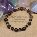 Bracelet Incantation - Iolite (Cordiérite) et Quartz fumé (6 et 8mm) - 18cm - Cybele Pierres