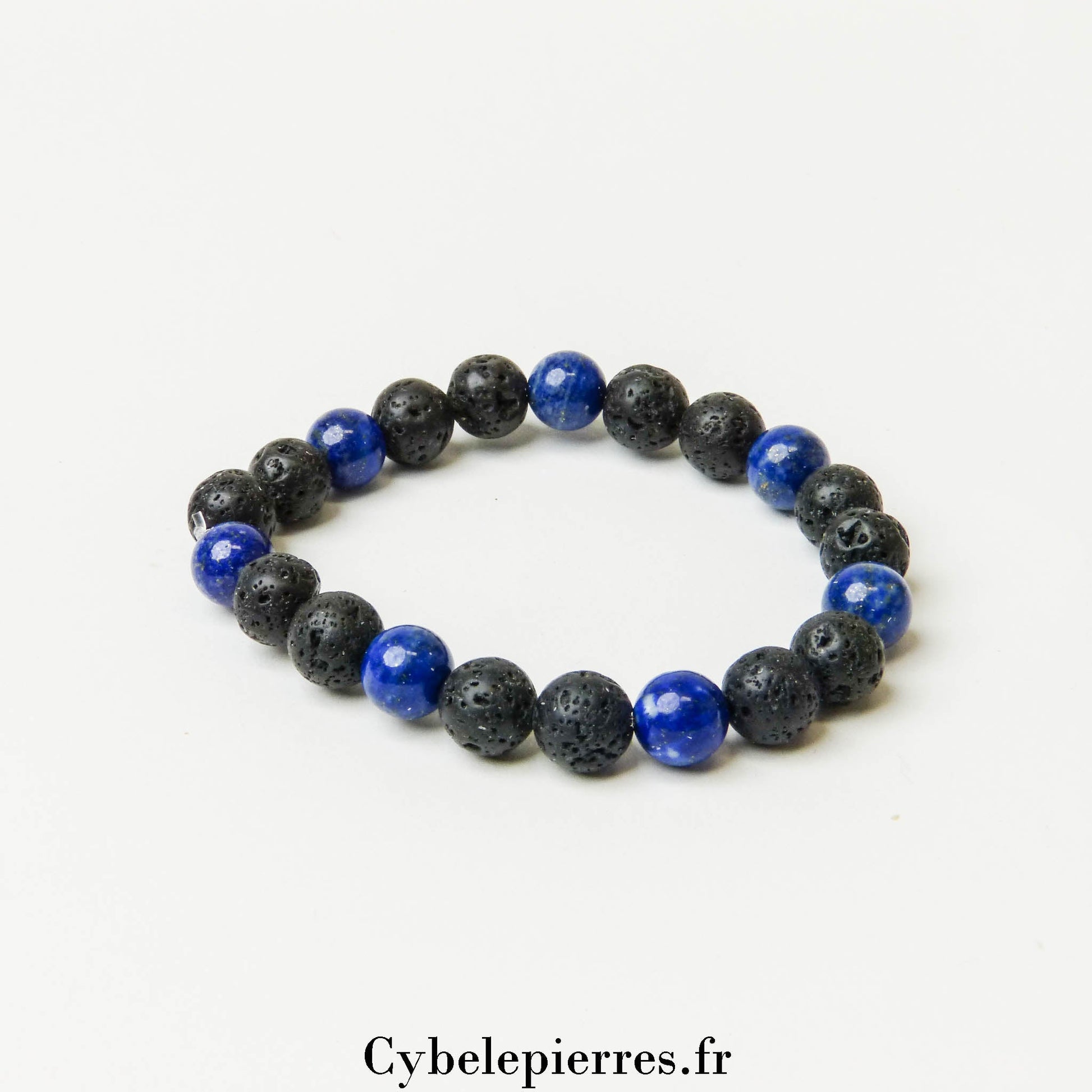 Bracelet Intuition et ancrage - Lapis - Lazuli et Pierre de Lave (8mm) - 17cm - Cybele Pierres