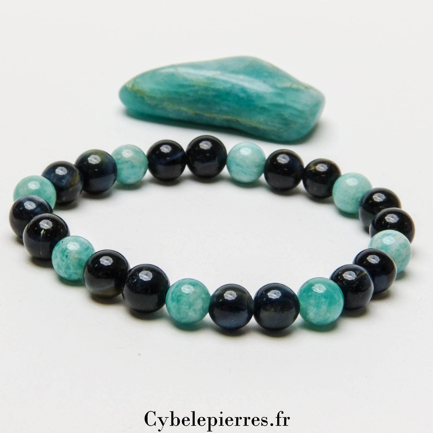 Bracelet Intuition intense - Amazonite et Œil de Faucon (8mm) - 19cm | Sérénité et Clarté d'Esprit - Cybele Pierres