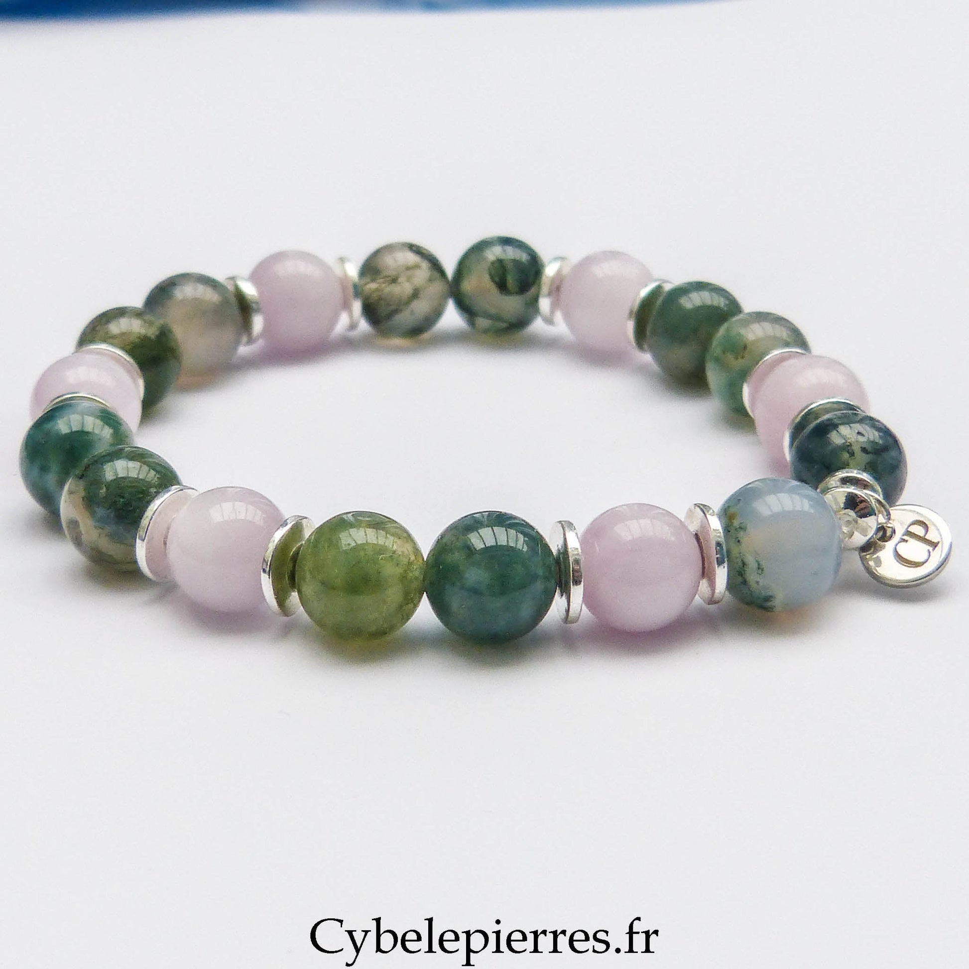 Bracelet Jardin Secret - Agate mousse et Kunzite (8mm) - 17cm - Cybele Pierres