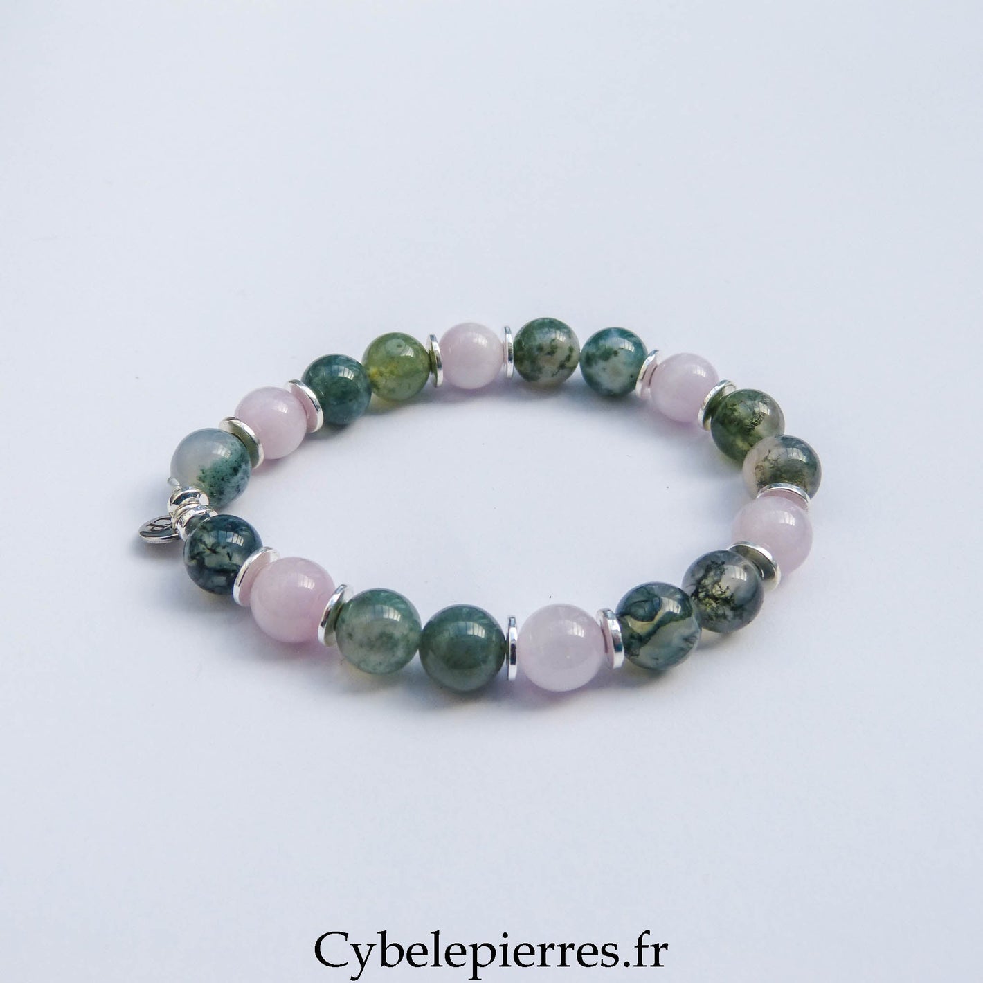 Bracelet Jardin Secret - Agate mousse et Kunzite (8mm) - 17cm - Cybele Pierres