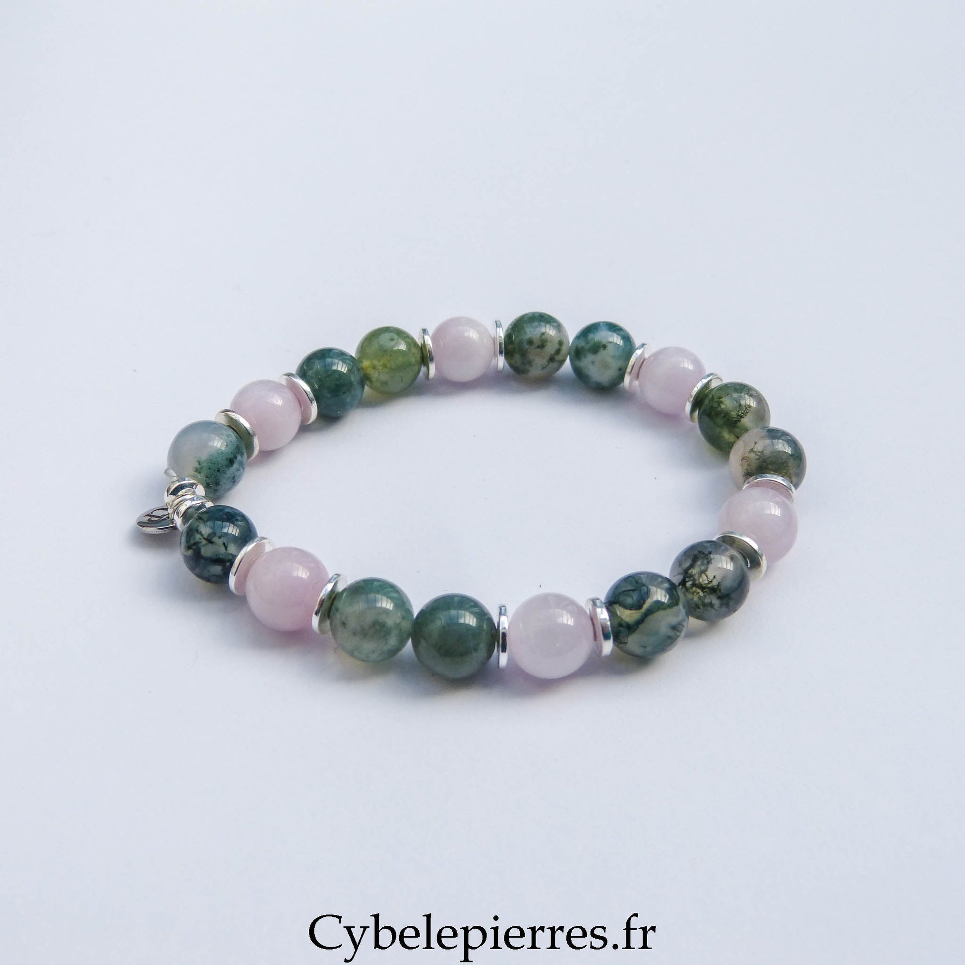 Bracelet Jardin Secret - Agate mousse et Kunzite (8mm) - 17cm - Cybele Pierres