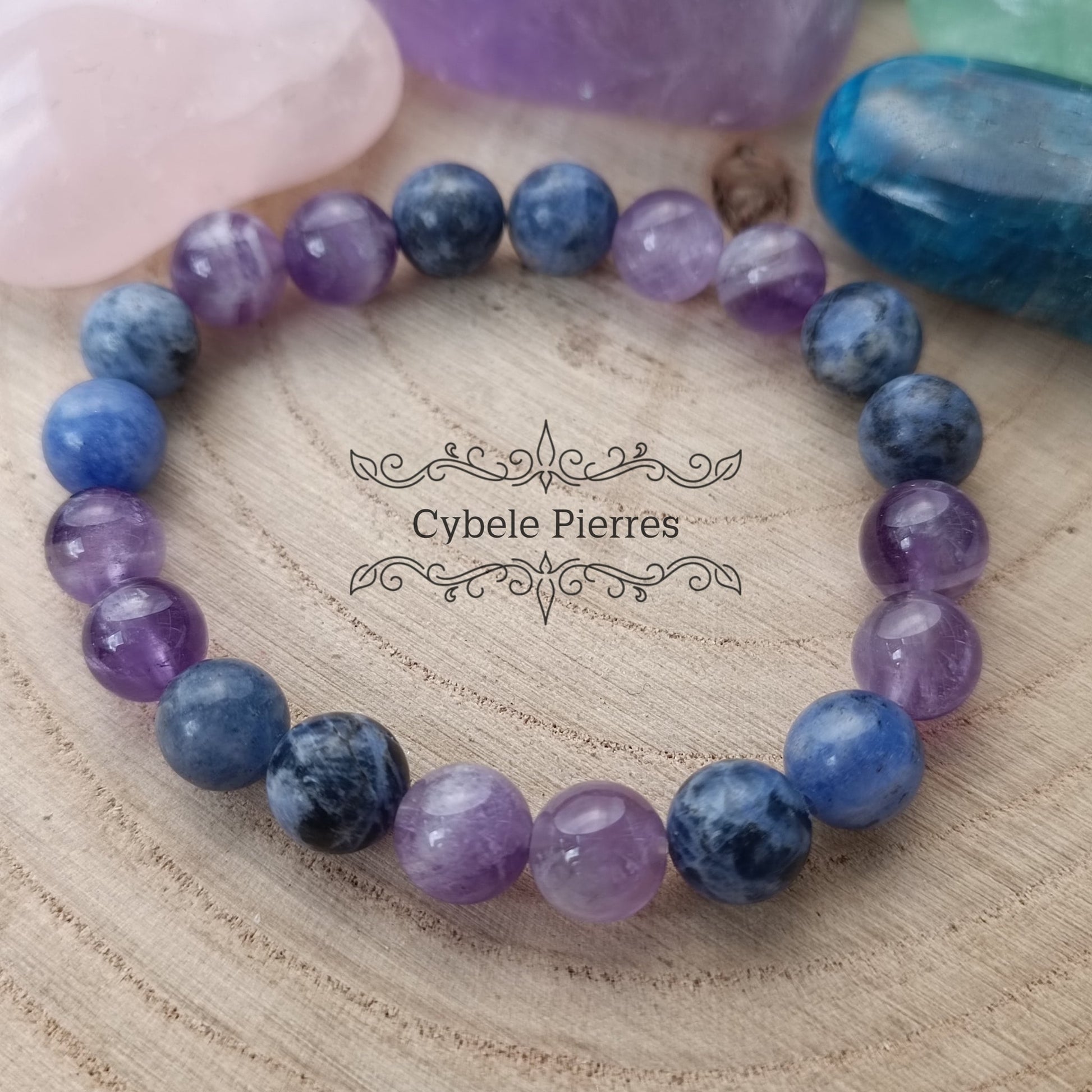 Bracelet "Je respire" - Améthyste & Sodalite (8mm) - 17cm - Cybele Pierres