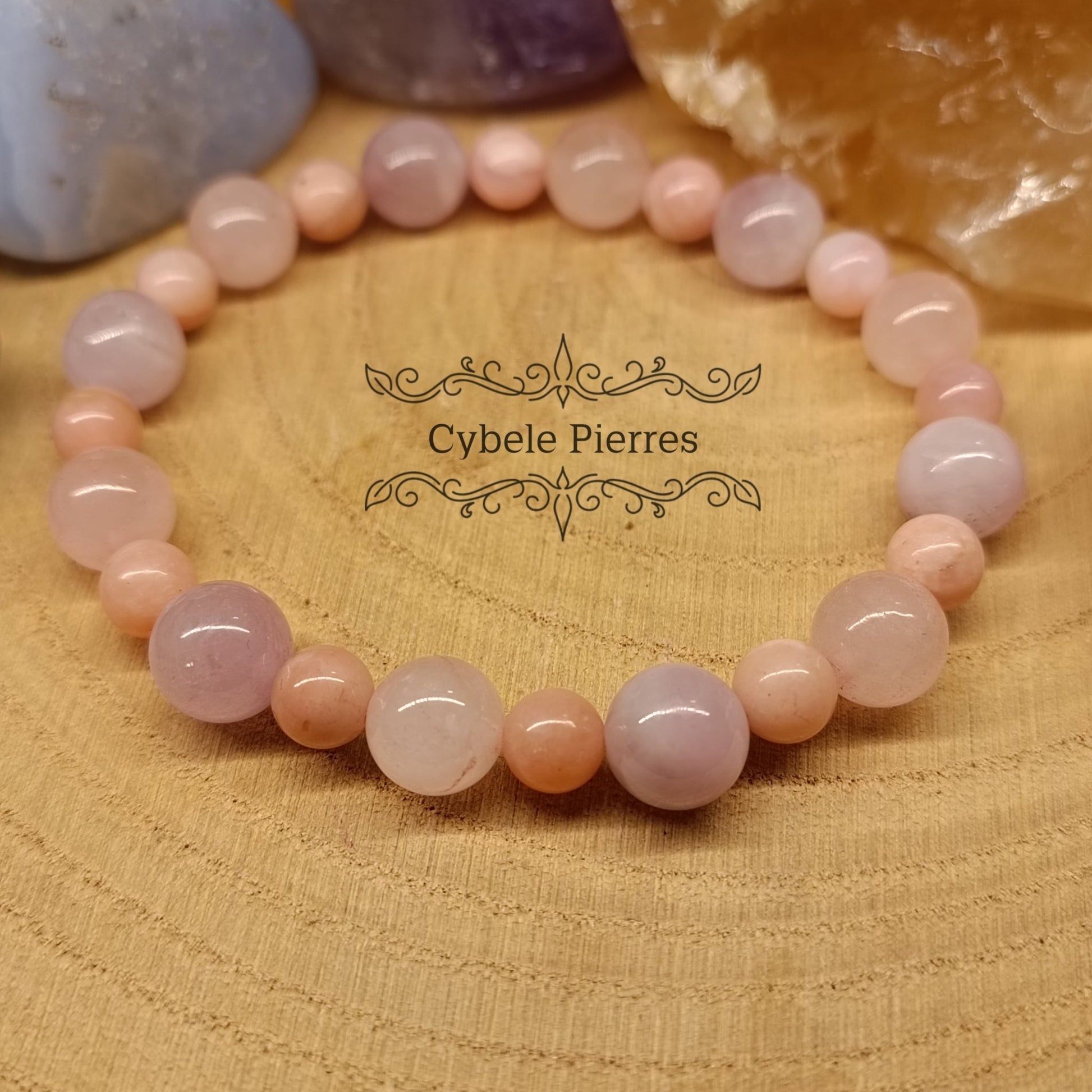 Bracelet Joie de l'amour - Quartz Rose, Kunzite et Opale rose (6 et 8mm) - 18cm - Cybele Pierres